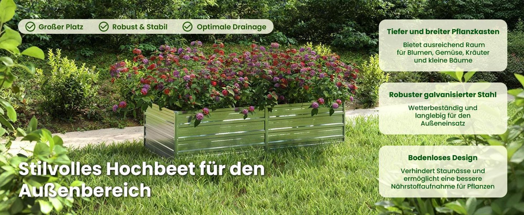 vidaXL Garten-Hochbeet 160x80x45 cm Verzinkter Stahl Silber