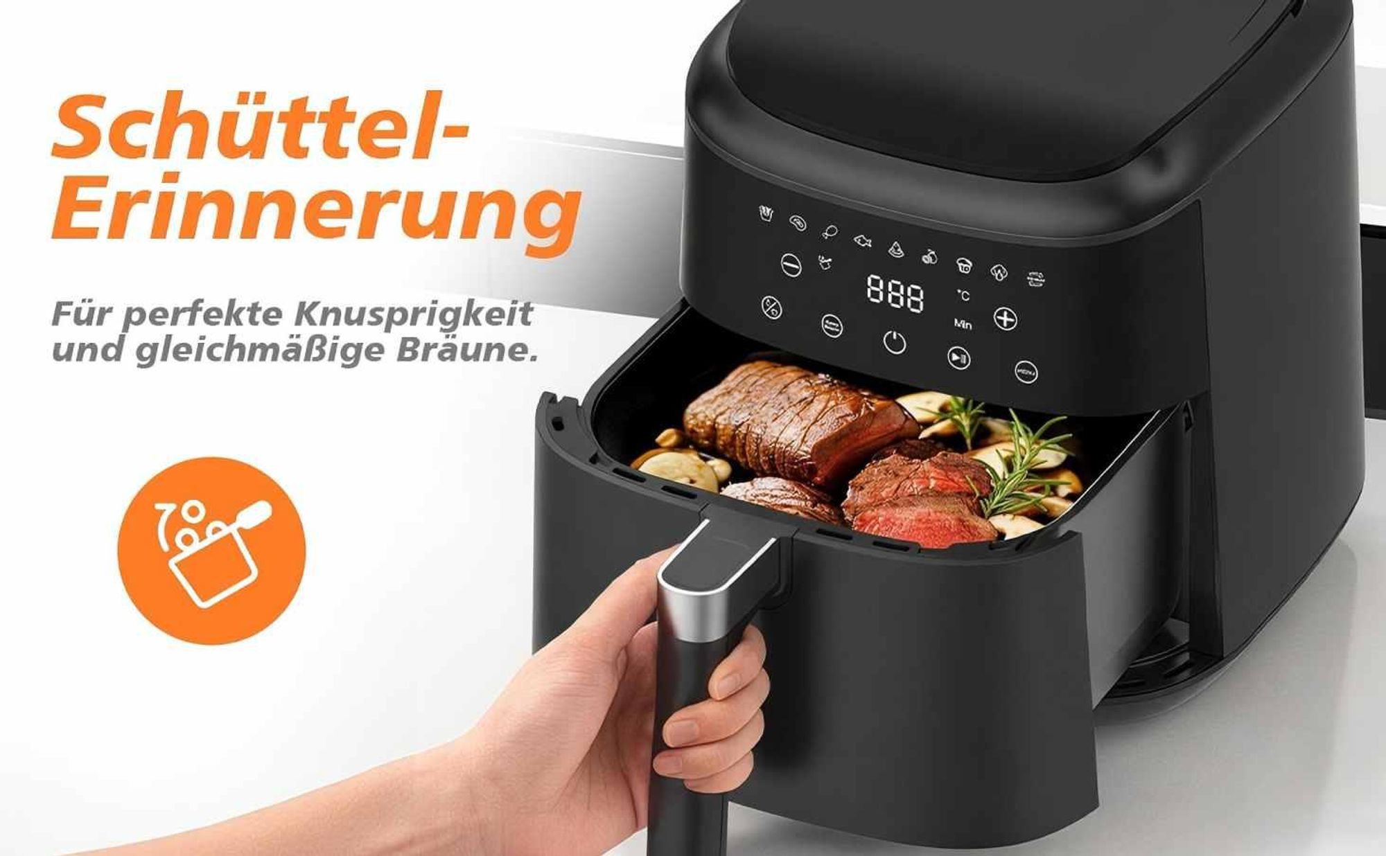 Heißluftfritteuse, 6 L Airfryer, digitaler Touchscreen, Warmhaltefunktion, Antihaftbeschichtung, Timer, schwarz, 1650 W, 40-240°C