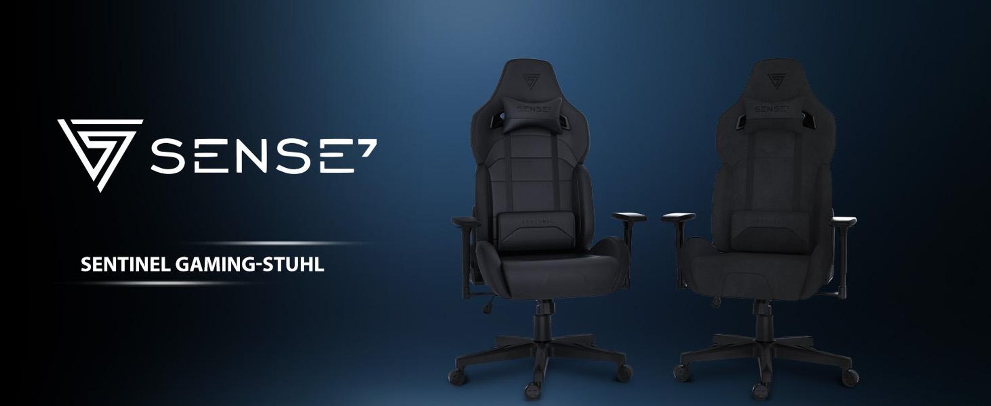 SENSE7 Sentinel Gaming Stuhl - Bürostuhl Ergonomisch Stuhl mit 3D-Armlehnen, 160° Neigung, Wippfunktion, HDE™ Polsterung, Gaslift, bis 150 kg, Schwarz