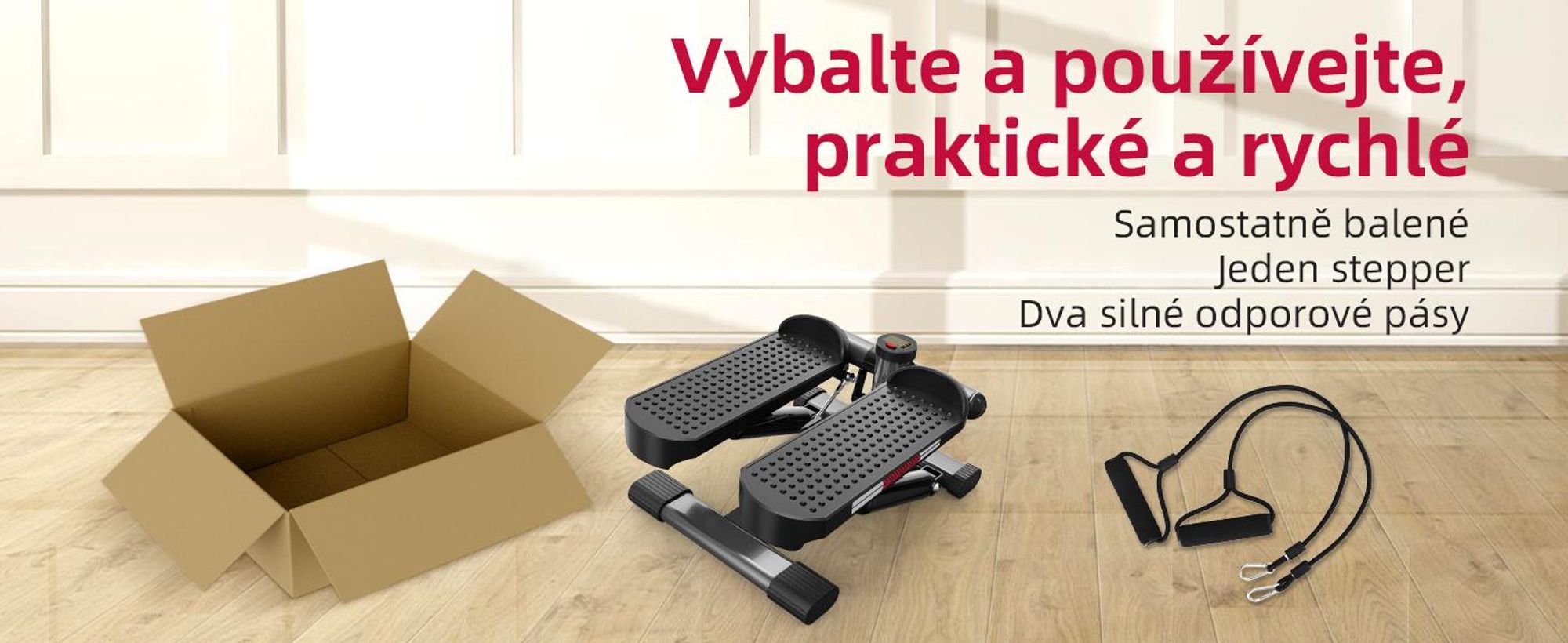 JASPORT ST1 mini stepper, 2 v 1 s napájacími lanami, LCD displej, nastaviteľný odpor, na tréning nôh a rúk, tichý a kompaktný, max. zaťaženie 100 kg