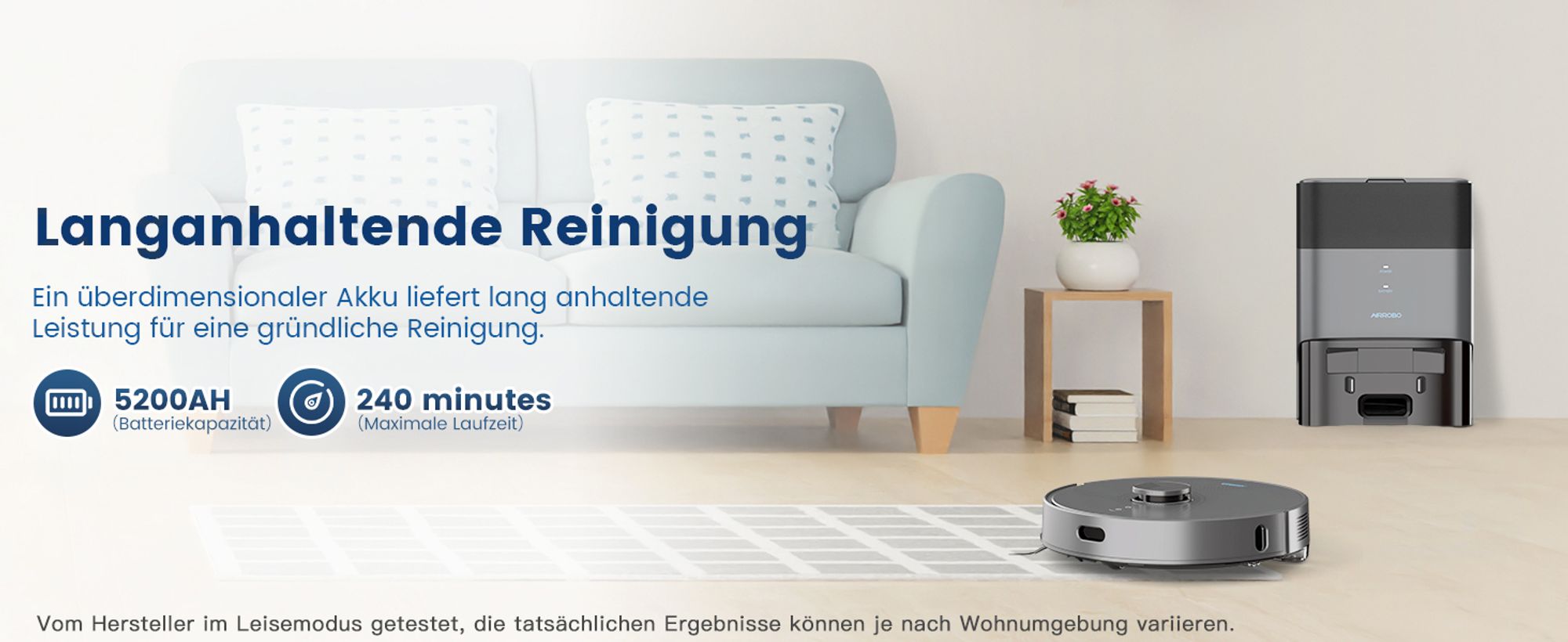 Saugroboter AIRROBO L50+ mit Saug- und Wischfunktion, 10000Pa Leistungsstarke Saugkraft, 240 Minuten Akkulaufzeit