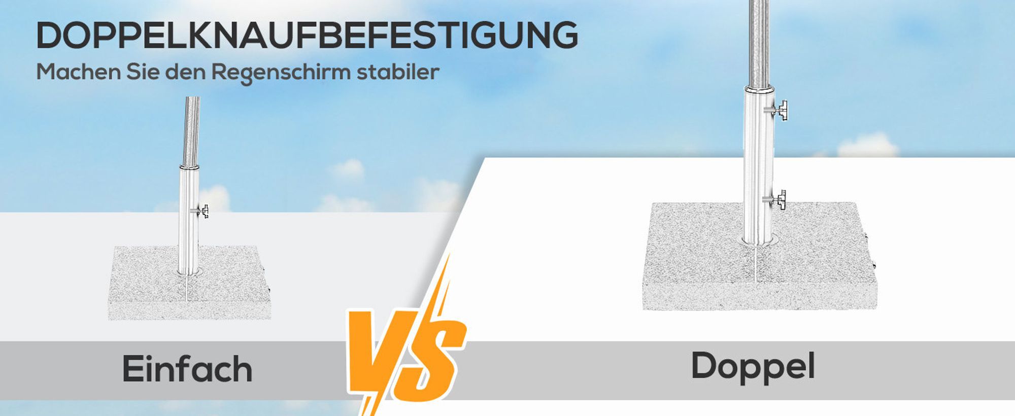 Outsunny Sonnenschirmständer Schirmständer Schirmfuß Marmor + Edelstahlrohr 28kg