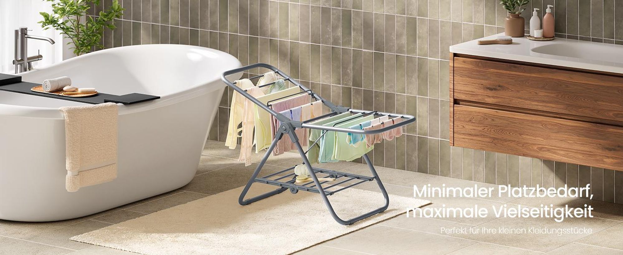 SONGMICS Wäscheständer klein, faltbare Standtrockner mit 2 Flügeln, Metall, 44 x 101 x 54 cm