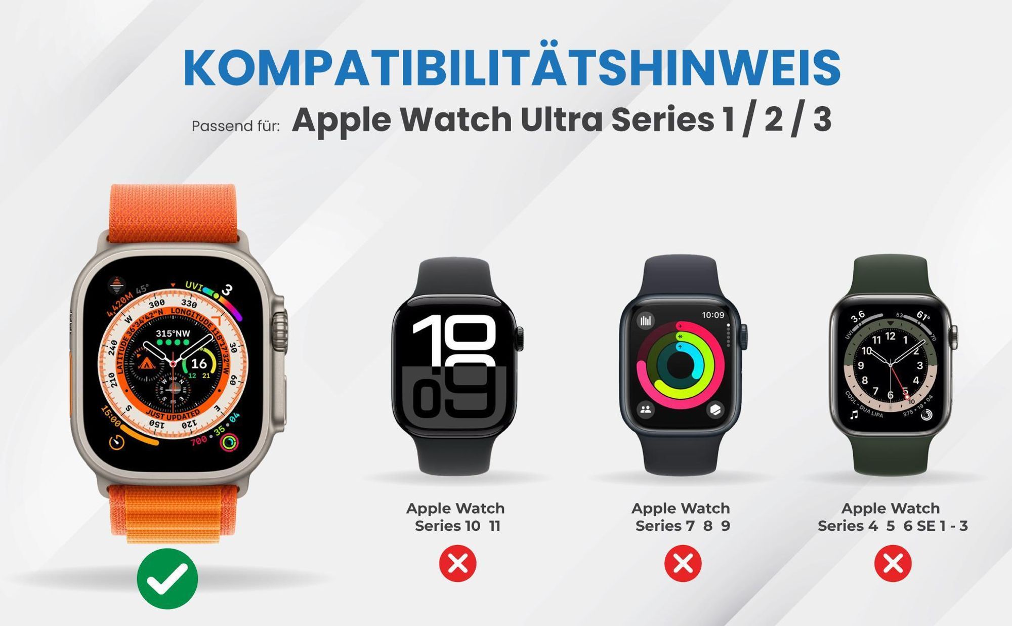 Kompatibilitätshinweise Hülle für Apple Watch Ultra Series 1 / 2 / 3 49 mm
