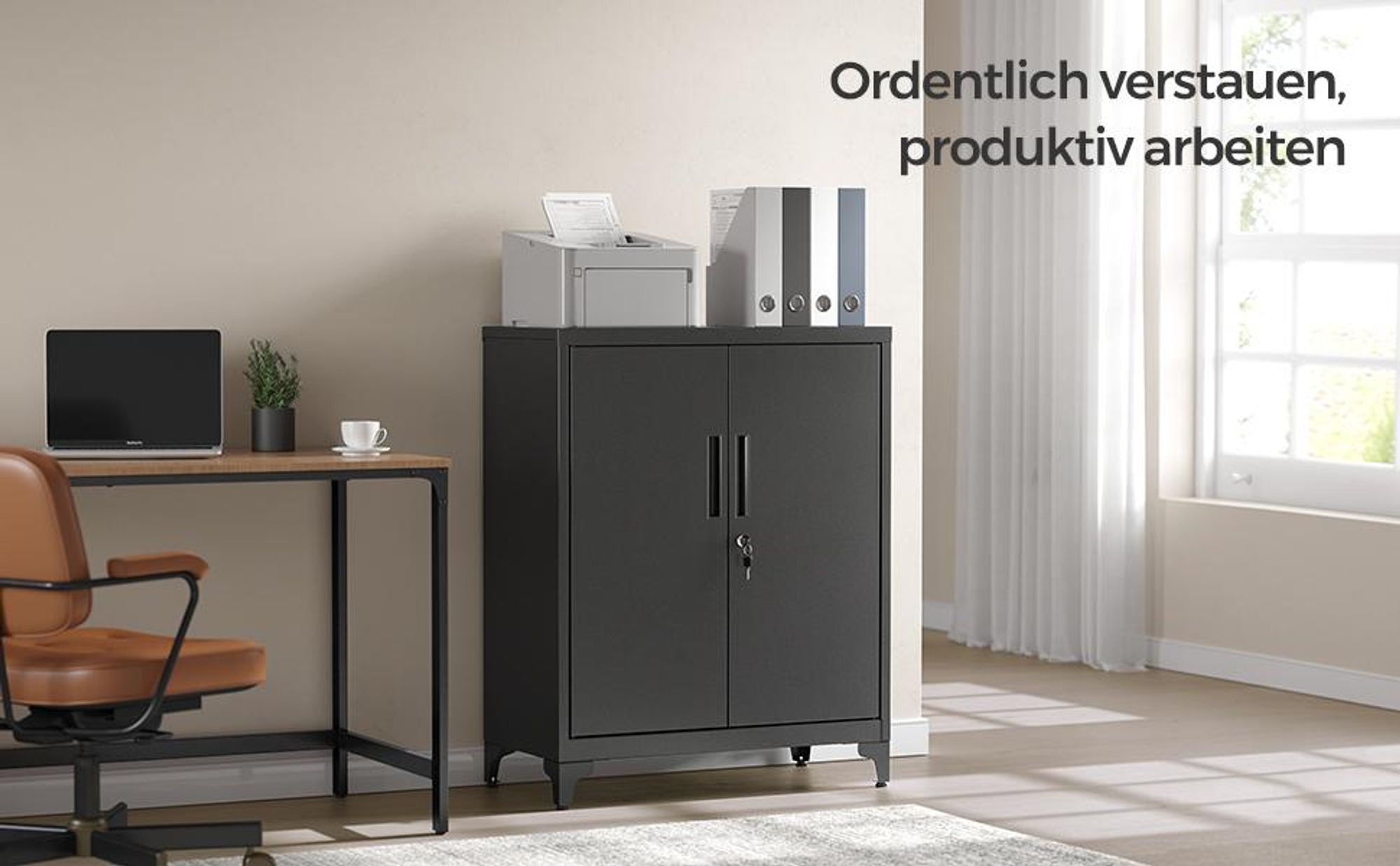 SONGMICS Aktenschrank, Mehrzweckschrank, Büroschrank mit 2 Türen, Schrank abschließbar, aus Stahl Schwarz