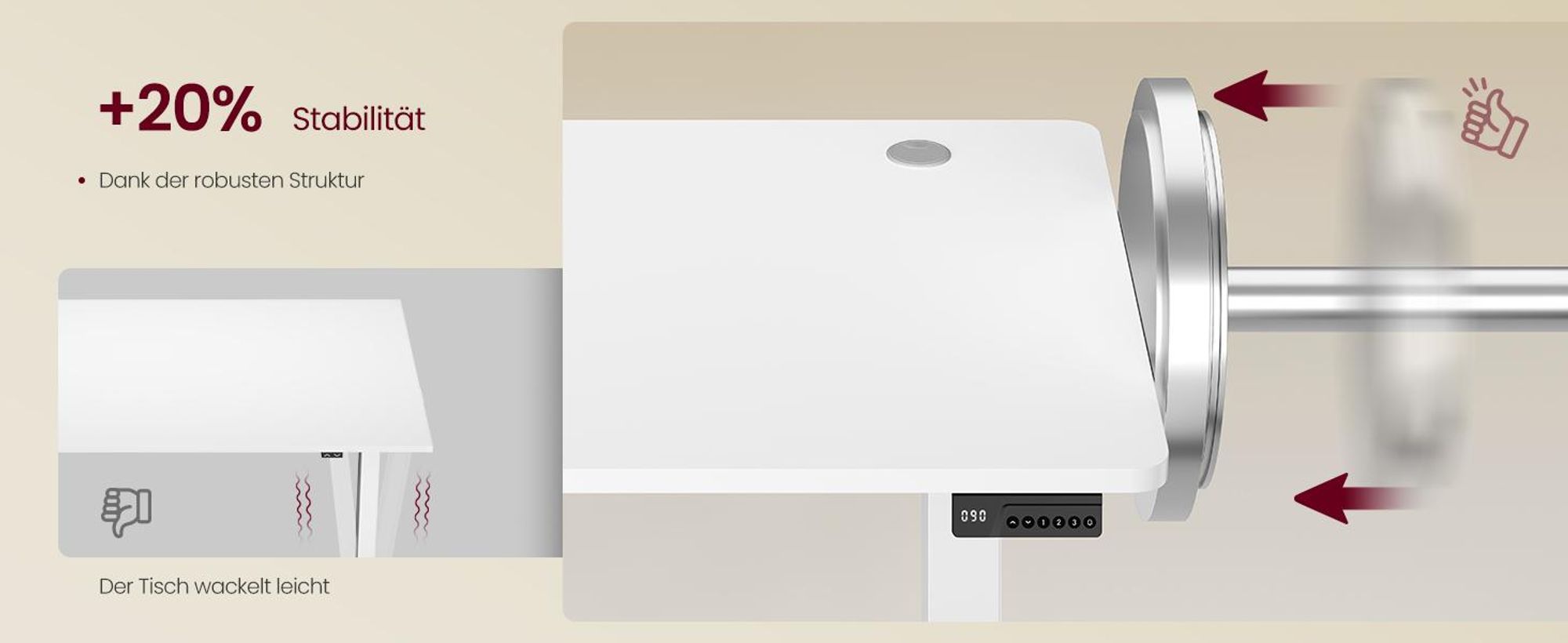 VASAGLE Elektrisch verstellbarer Stehtisch, Memory-Funktion mit 4 Höhen, Schreibtisch für Home Office, 100 x 60 cm, weiß