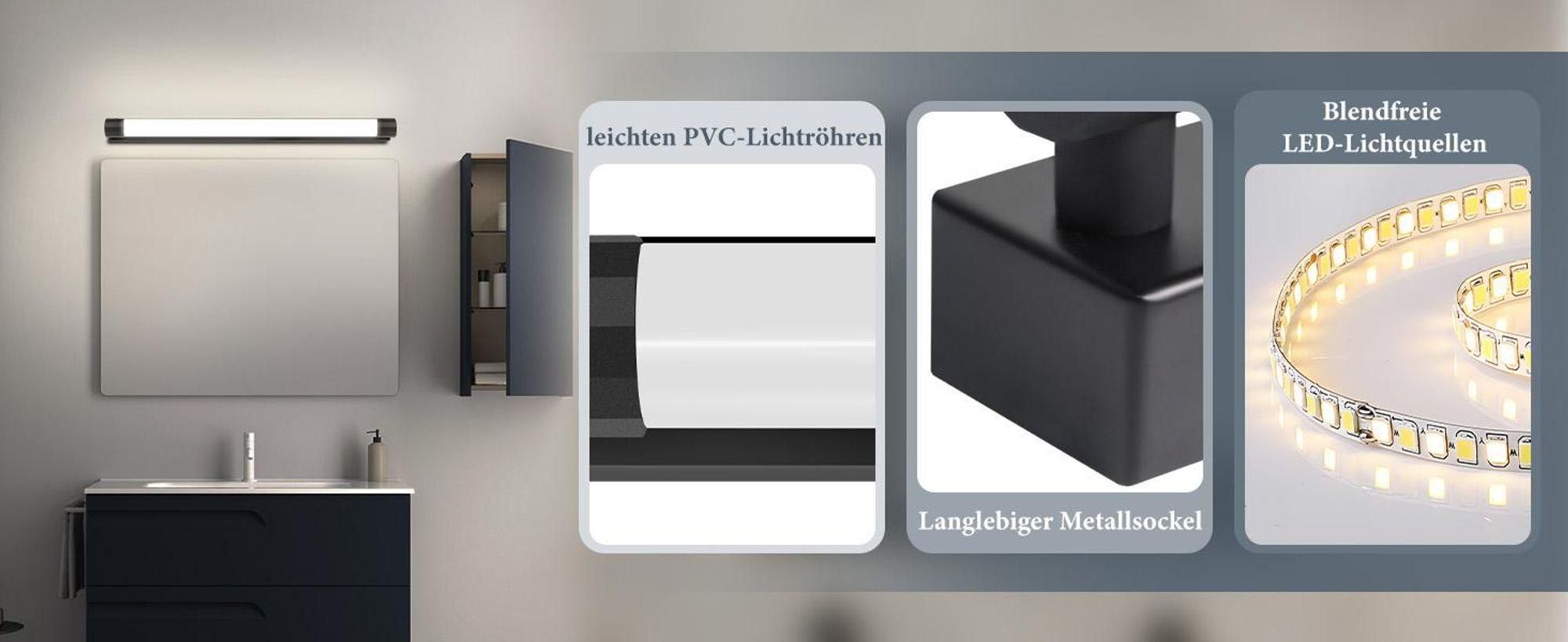 ZMH LED Spiegelleuchte Bad Spiegellampe 50CM 10W Badlampe Wand Schwarz Wandlampe Badezimmer Neutralweiß 4000K Wandleuchte Modern Badleuchte für Keller