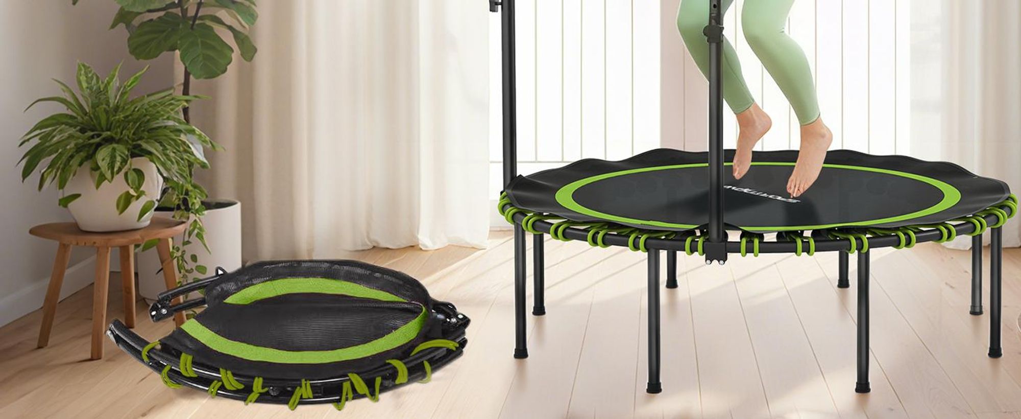 SPORTNOW Fitness Trampolin klappbar Ø114cm Mini Trampoline mit 5 Handgriffstufen