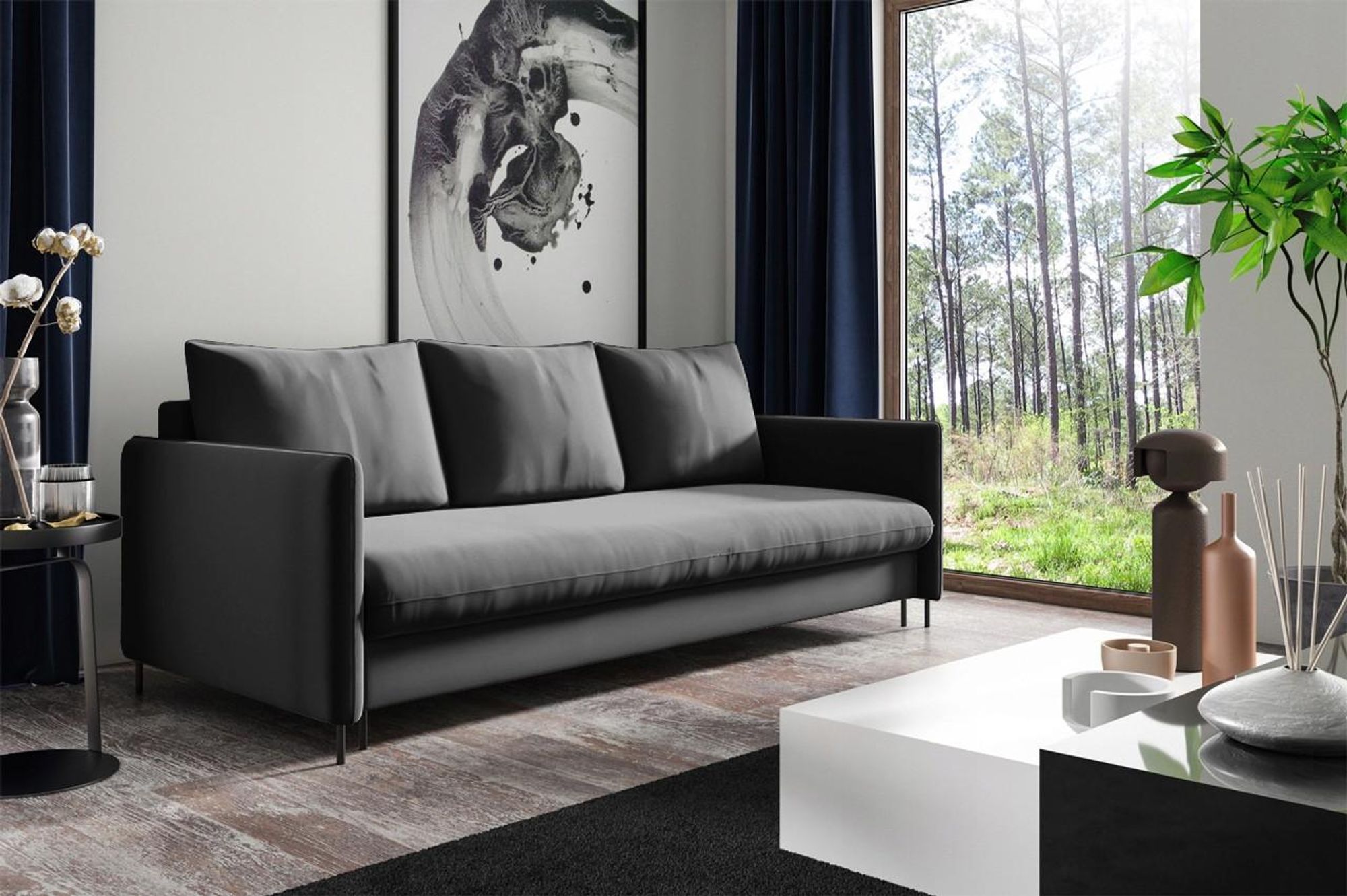 BETTSO Sofa Mit Schlaffunktion und Bettkasten Couch Sofa Federkern Sofagarnitur Polstersofa Wohnlandschaft mit Bettfunktion BELIS Dunkelgrau