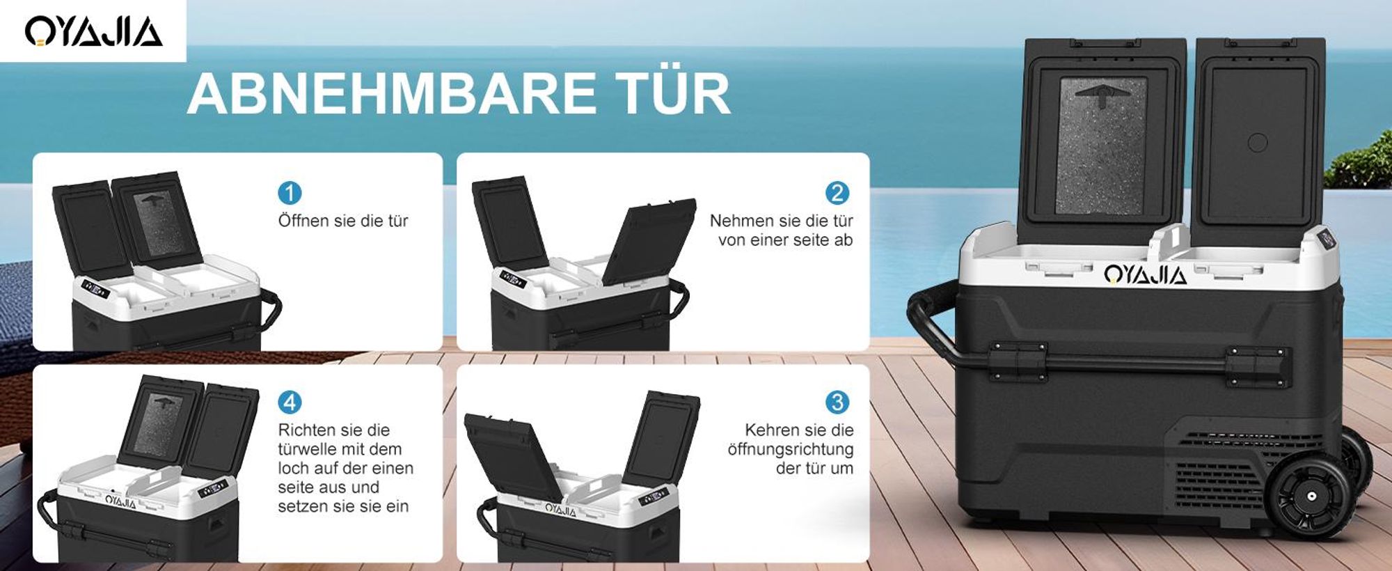 55L Kompressor Kühlbox mit Bluetooth-App, 2× UNABHÄNGIGE Temperaturregelung (-20°C bis 20°C), 12V/24V/230V, Rollen & USB-Anschluss, Leise (45 dB) für