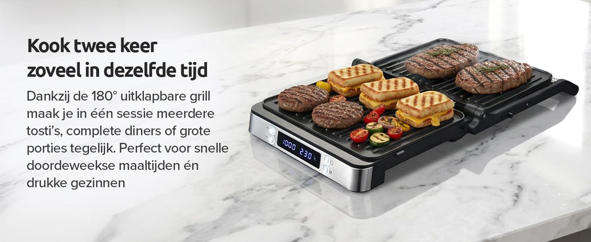 Olvy Contactgrill XXL 2000W – Sandwichmaker voor 4 sandwiches, paninimaker met 7 programma's, tafelgrill met display, PFAS-vrij, instelbaar tot 230°