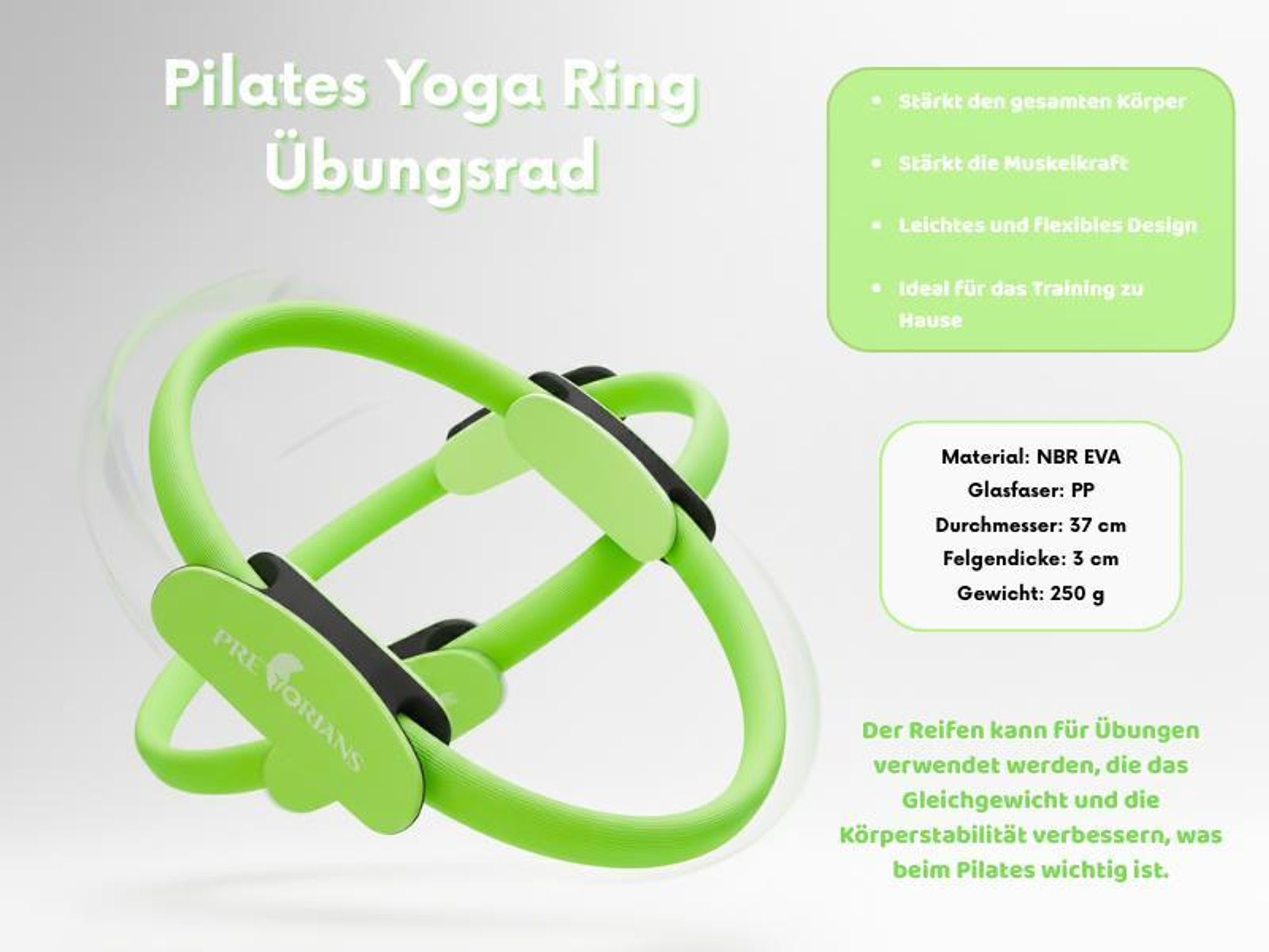 Pilates Ring mit Doppelgriff 38 cm bauchmuskeltraining Fitness Grün