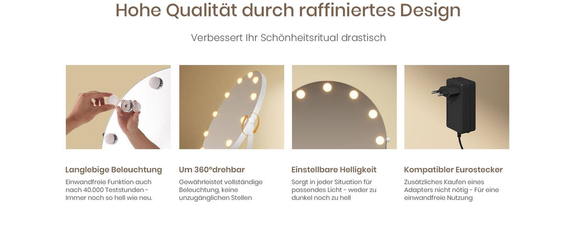 EMKE Kosmetikspiegel Hollywood 58X50cm Rund Schminkspiegel mit LED Beleuchtung und Vergrößerung 7x, 3 Lichtfarben Dimmbar, Weiß