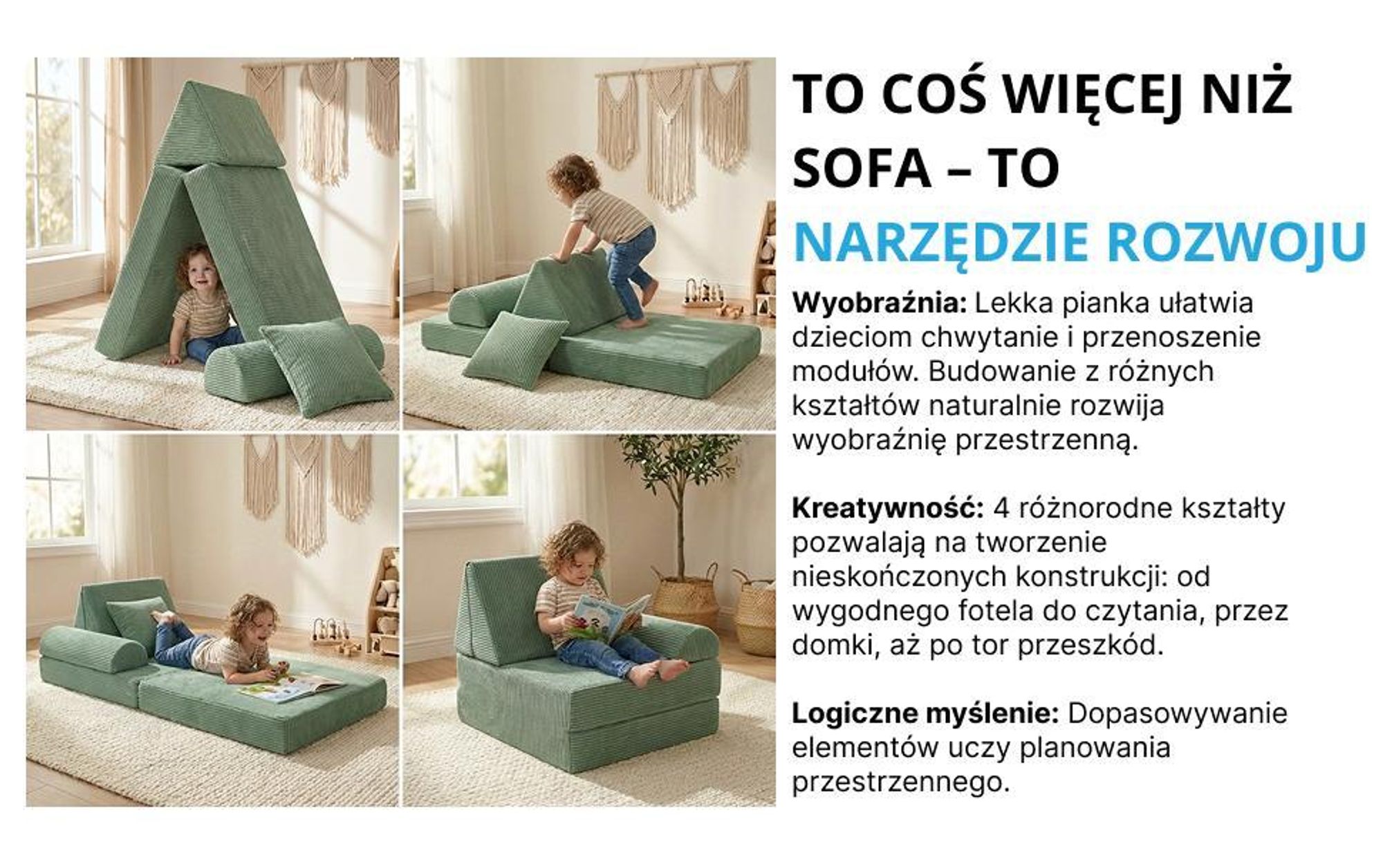 sofa kanapa fotel dziecięca zabawy klocki piankowe sztruks rozkładana