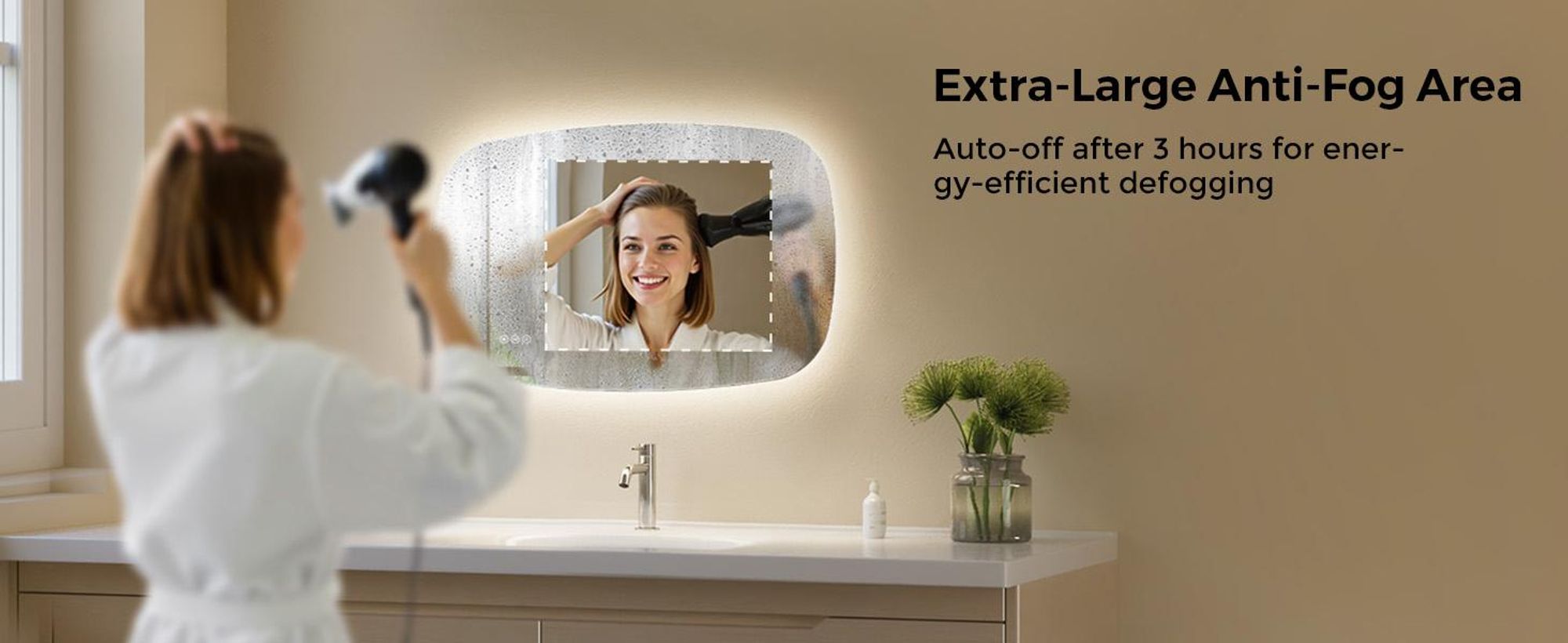 Lustro łazienkowe S'AFIELINA 95×60 cm z oświetleniem Owalne lustro LED z przełącznikiem dotykowym, ściemniane, regulacja 3 kolorów światła, bezmgielne, funkcja pamięci
