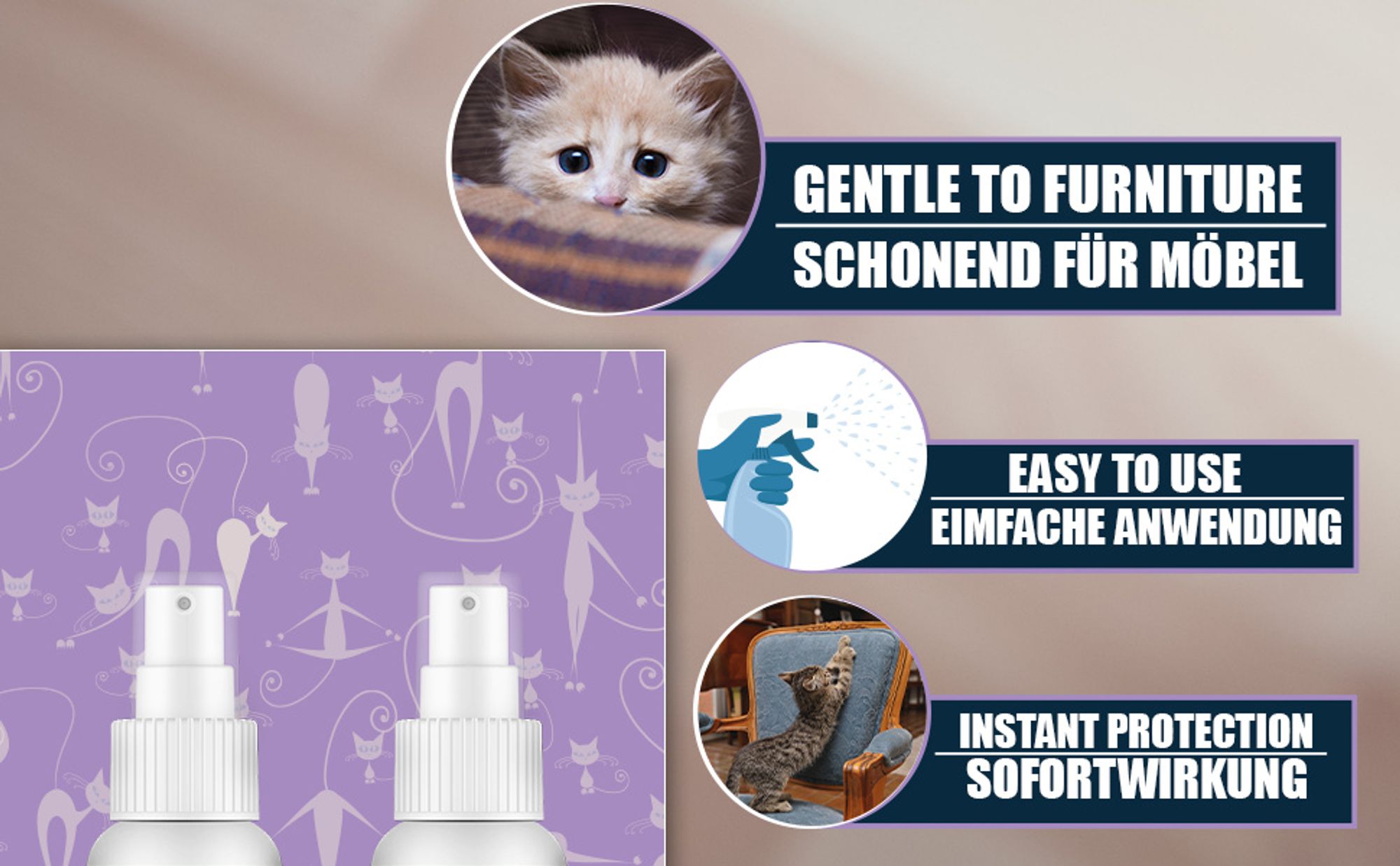 Adema Natural® Anti Kratz Spray – Fernhaltespray – für Katzen – Anti Kratz Spray - Katzenabwеhr – zum Vertreiben von Katzen – Katzen Abwеhr – 100 ml