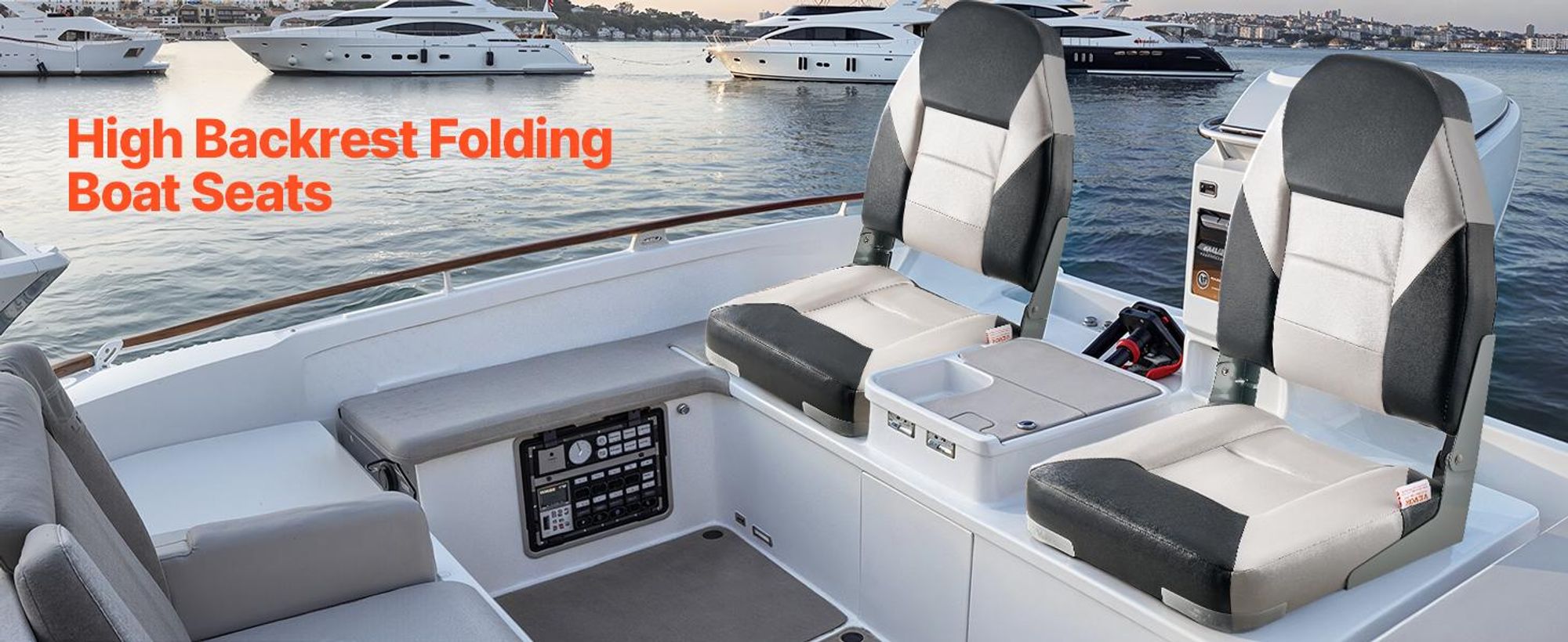 VEVOR 2er-Pack Marinesitze mit hoher Rückenlehne, klappbar, wasserdichtes PVC-Leder, Aluminiumscharnier, Schwarz und Grau