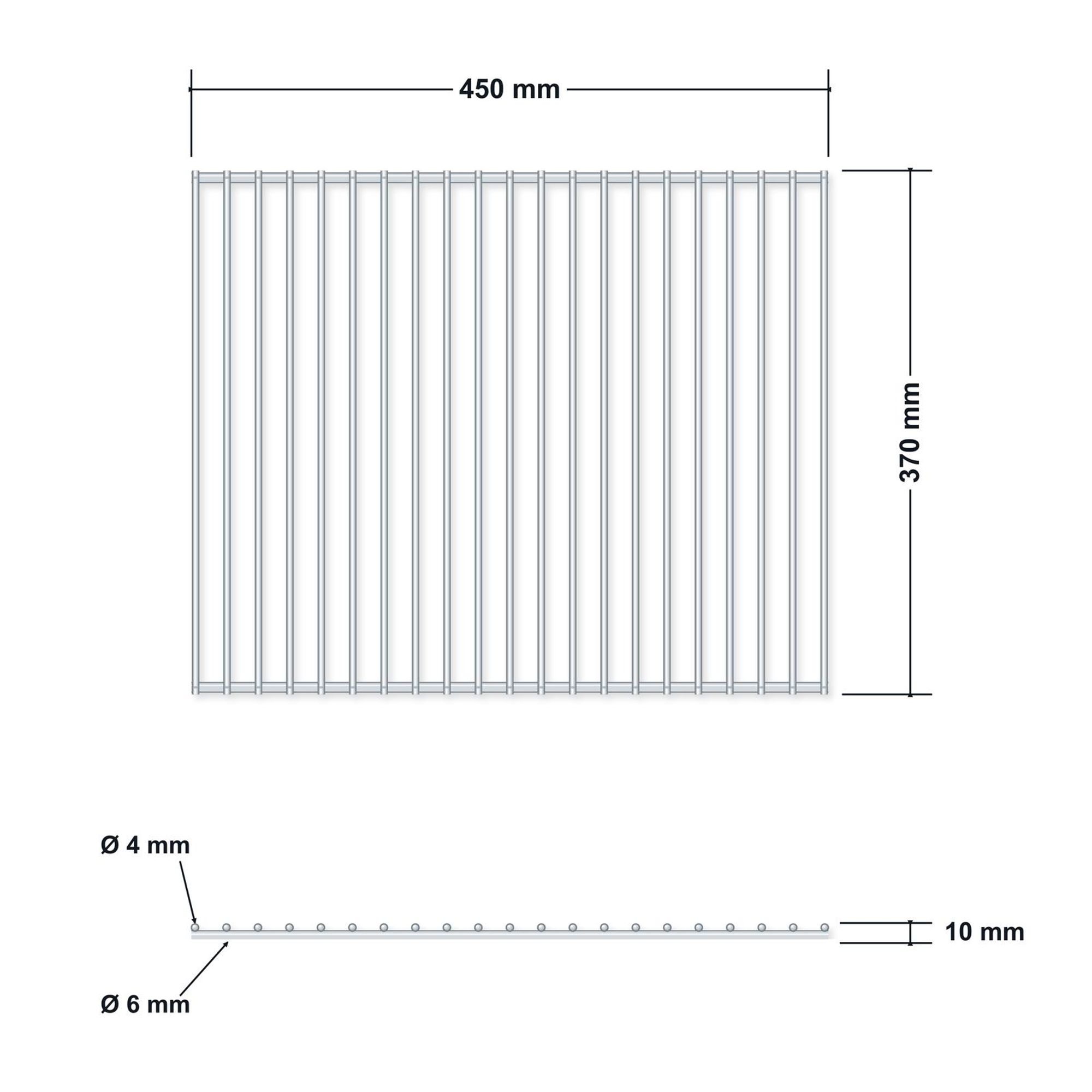 DEOS Grillrost aus Edelstahl 45 × 37 cm – technische Zeichnung