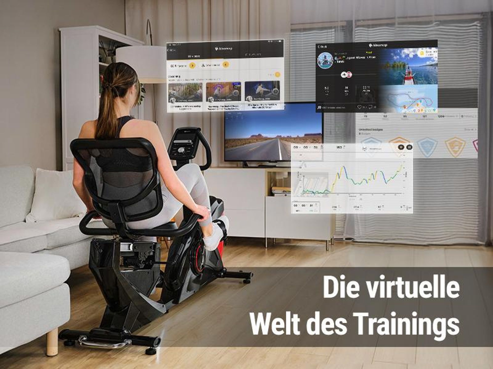 HOP SPORT® Liegeergometer für Zuhause mit 16 verstellbaren Widerstandsstufen, Leise Liegerad Heimtrainer mit Smart Bluetooth APP, Großer Bequemer Sitz