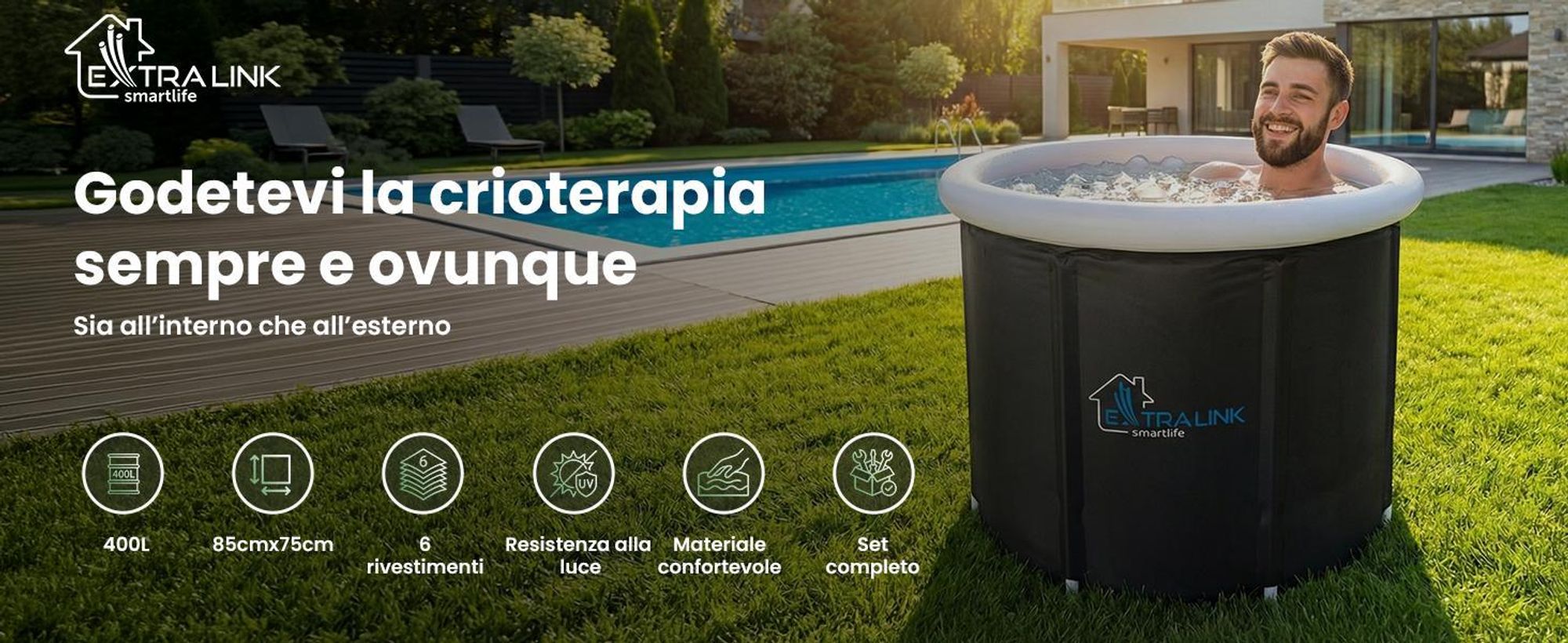 Extralink vasca bagno di ghiaccio XL 400 L con coperchio