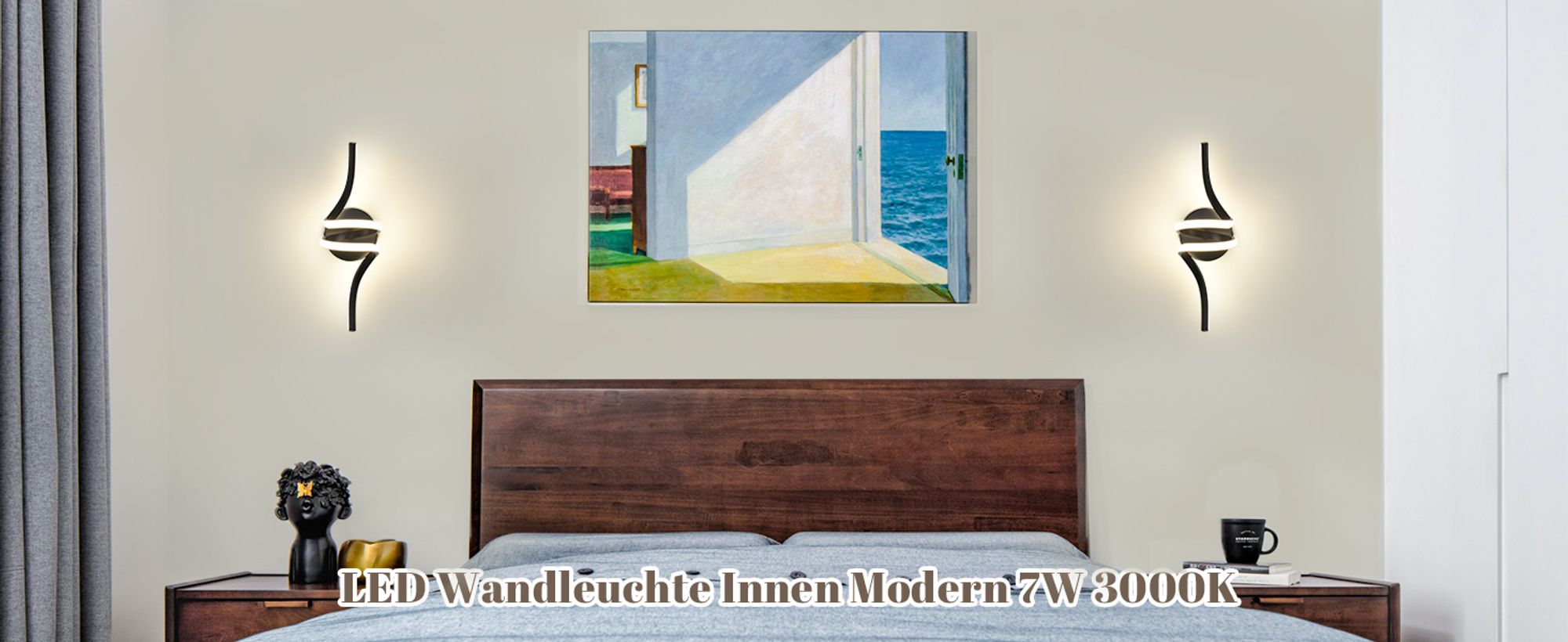 ZMH Wandlampe Innen LED Wandleuchte Schwarz Wand Lampe für Treppenhaus Flur Wohnzimmer Schlafzimmer Balkon Modern Design Aluminium Wandbeleuchtung 7W Warmweiß 3000K