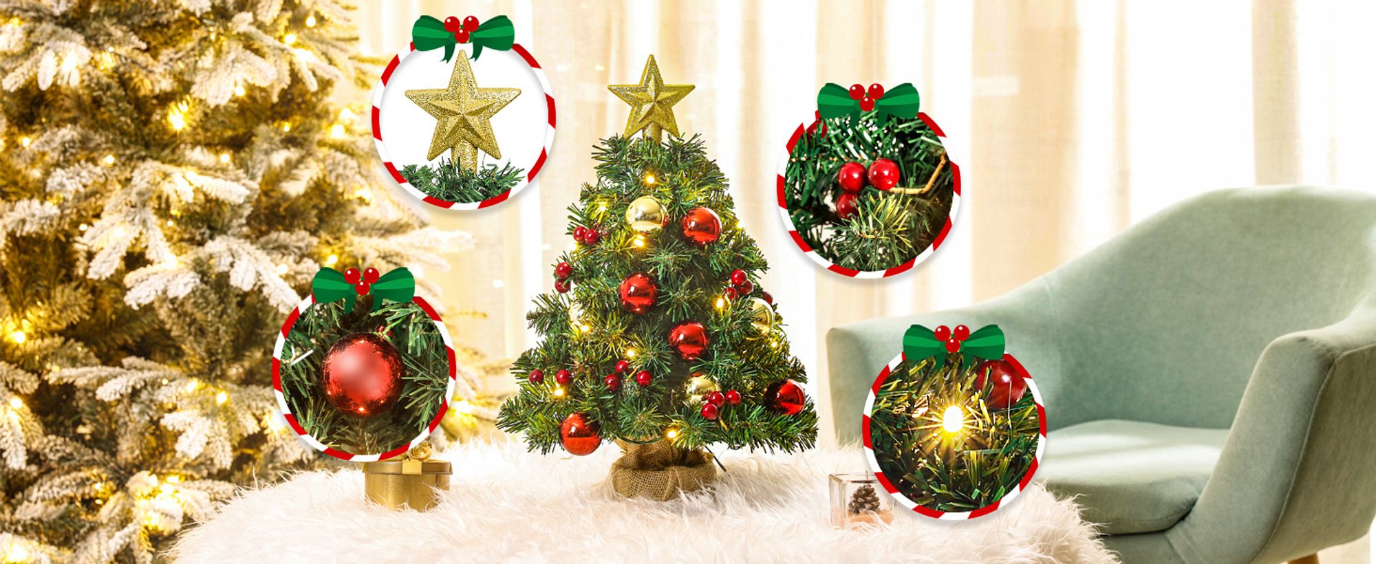 40cm Mini Weihnachtsbaum mit 20 warmweiß LEDs 8 Licht Modi,Tannenbaum mit Stern-Baumspitze und Deko Batterie betrieben,Advent, Weihnachten
