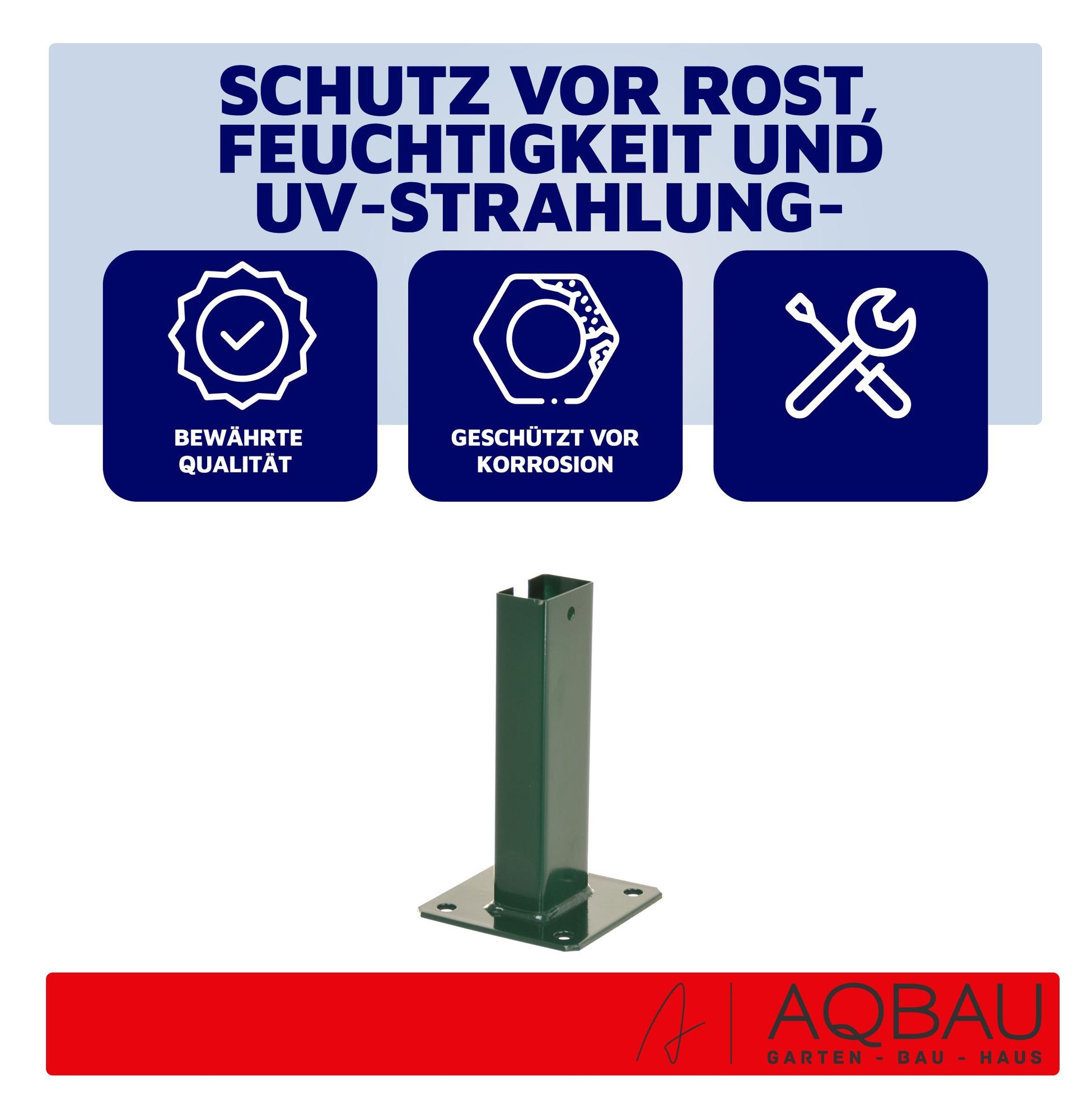 Aqbau® Pfostenträger 60×40 mm Grün Pulverbeschichtet – 190 mm Höhe – 4-Loch Bodenplatte – für Doppelstabmattenzaun – EU