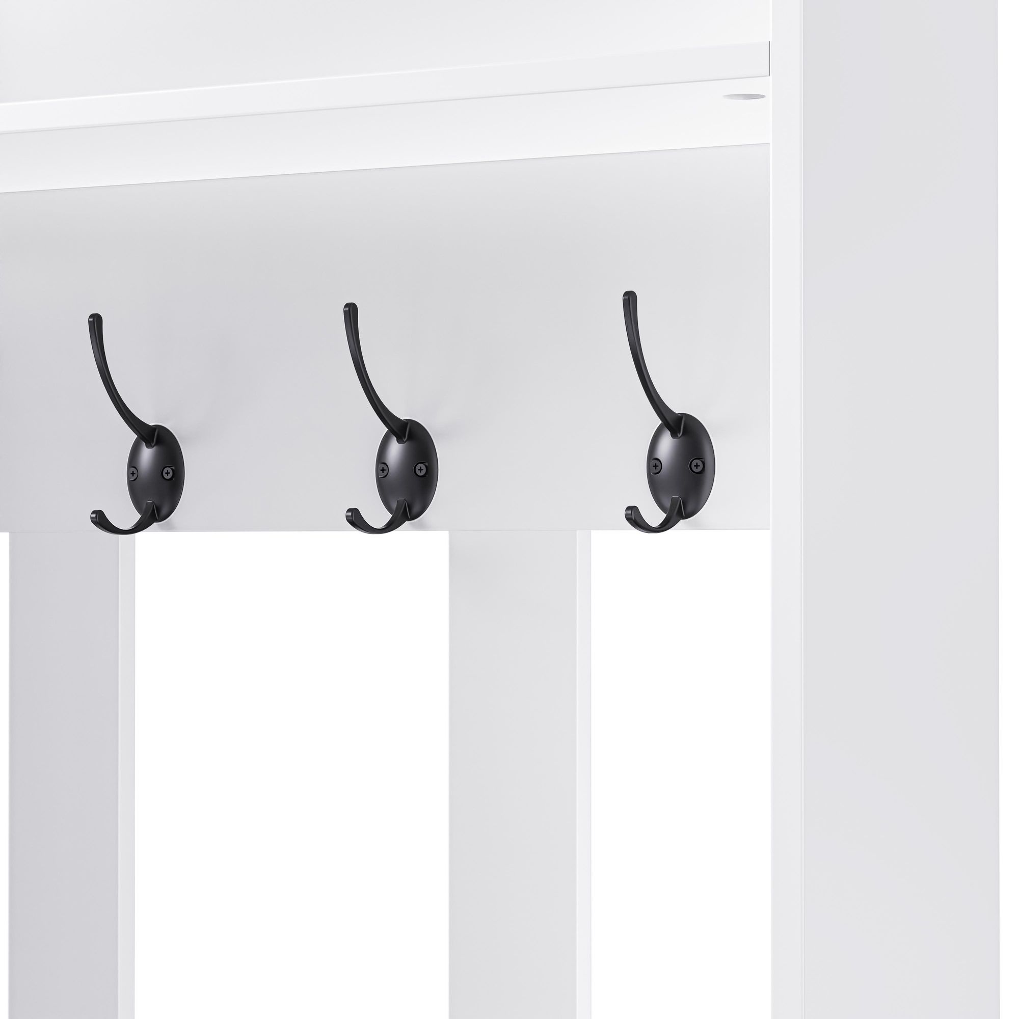 Merax Garderobenständer mit Schuhbank, Flurgarderobe mit Schubladen & Türen, 4 Dreifach-Haken, Stecktafel aus Metall, 100×180×35 cm, Weiß