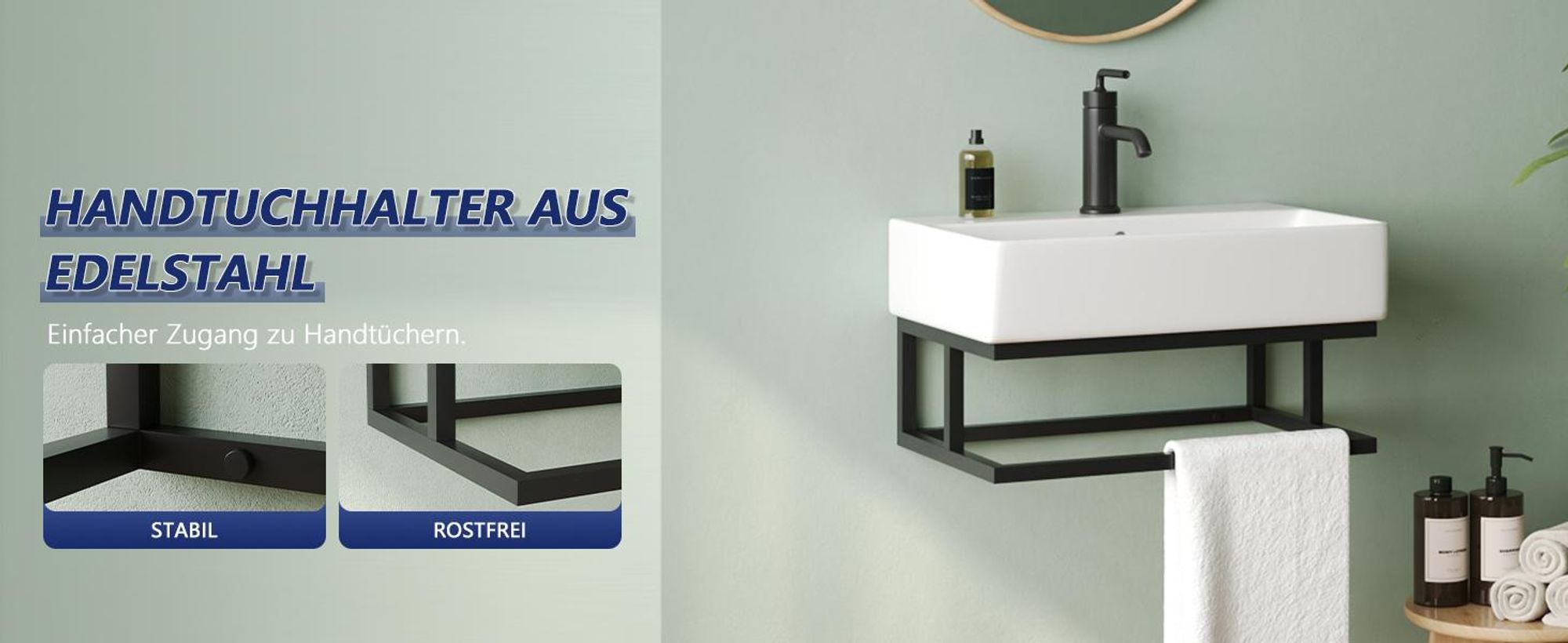 DeerValley Modernes Wand Waschbecken Mit Schwarzem Handtuchhalter – Weißes Keramik Aufsatz Waschbecken Für Gäste WC & Kleines Bad