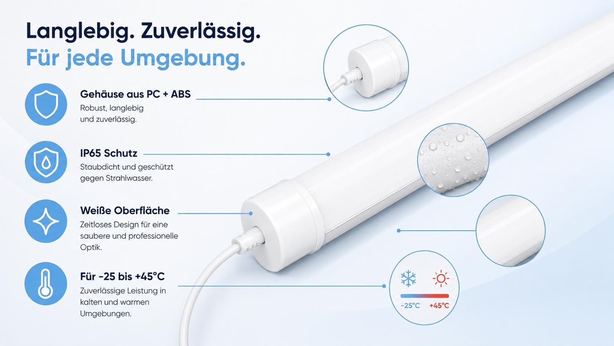 Moderne LED 150cm Feuchtraumleuchte IP65 5380lm MasterLED Garage Keller Lampe 50W