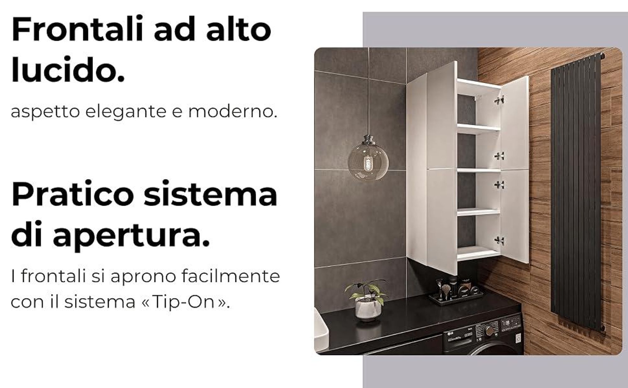 Pensile Bagno Nero 60x120x34 cm Armadietto Pensile Sospeso con Anta Lucida Mobile Bagno Moderno Contenitore con Ripiani Regolabili