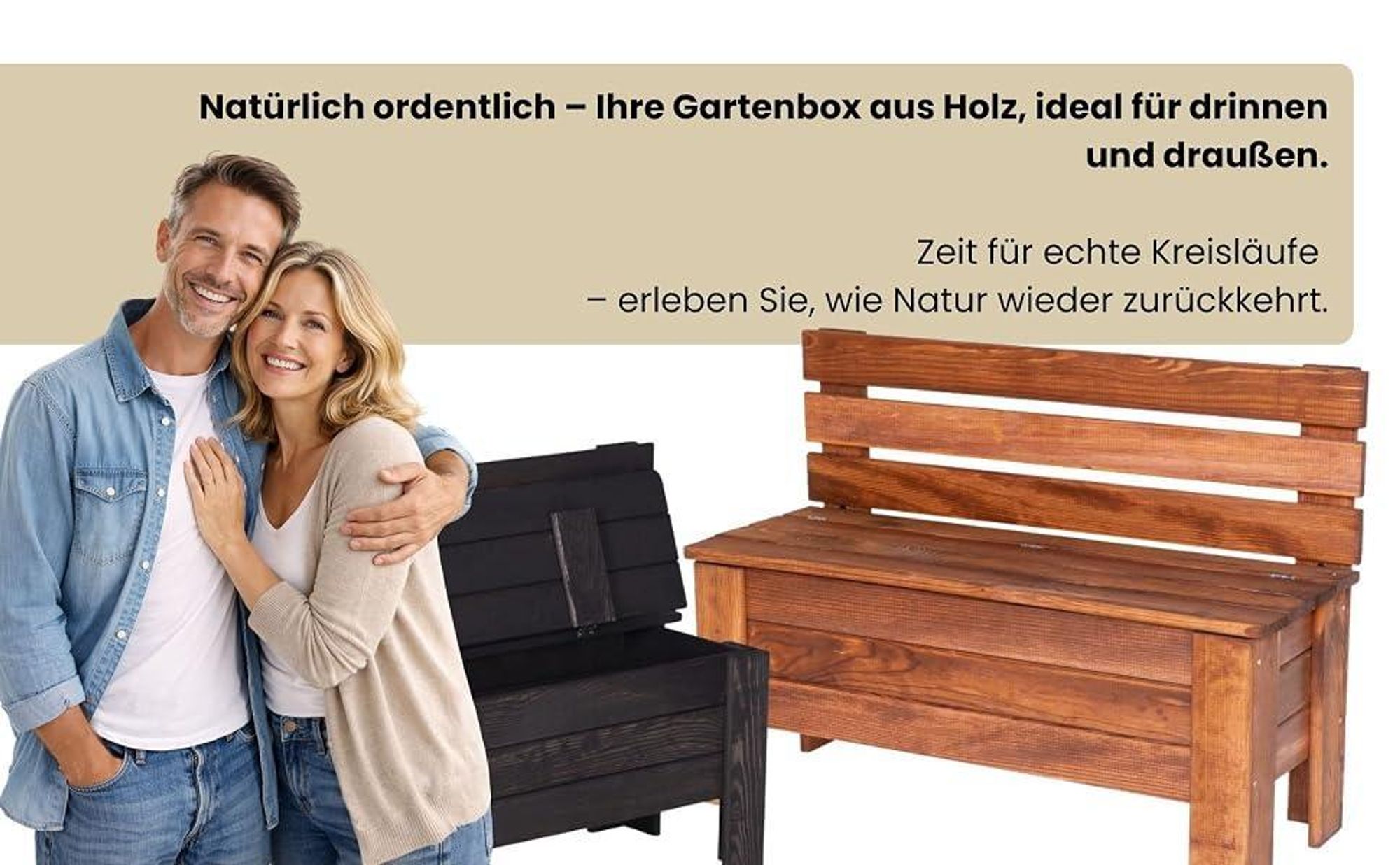 STOLMAK Gartenbox aus Holz 111 l 71x54x29 cm Schwarz Massivholz Kiefer Auflagenbox Kissenbox Holztruhe Sitzbank Gartenmöbel