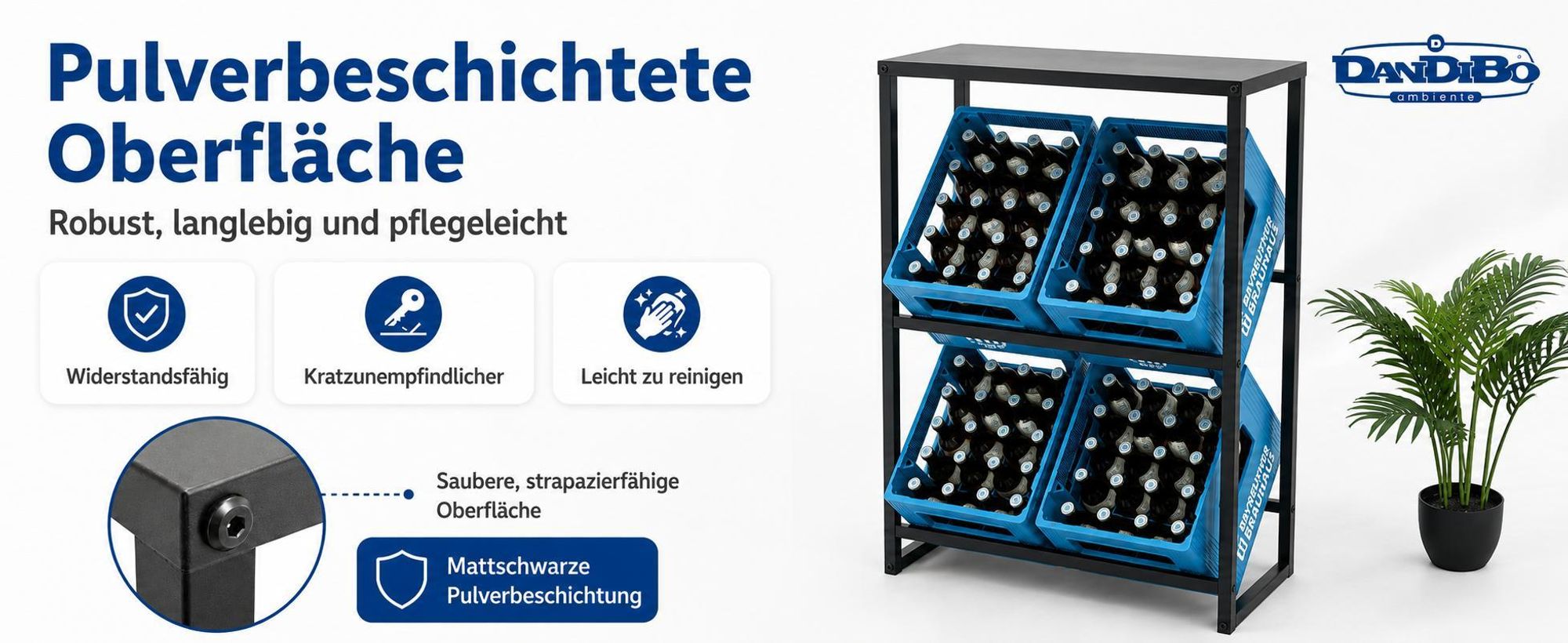 DanDiBo Getränkekistenregal 4 Kisten mit Ablage Schmal Metall Stehend 96547 Getränkekistenhalter Getränkekistenständer Flaschenkistenregal