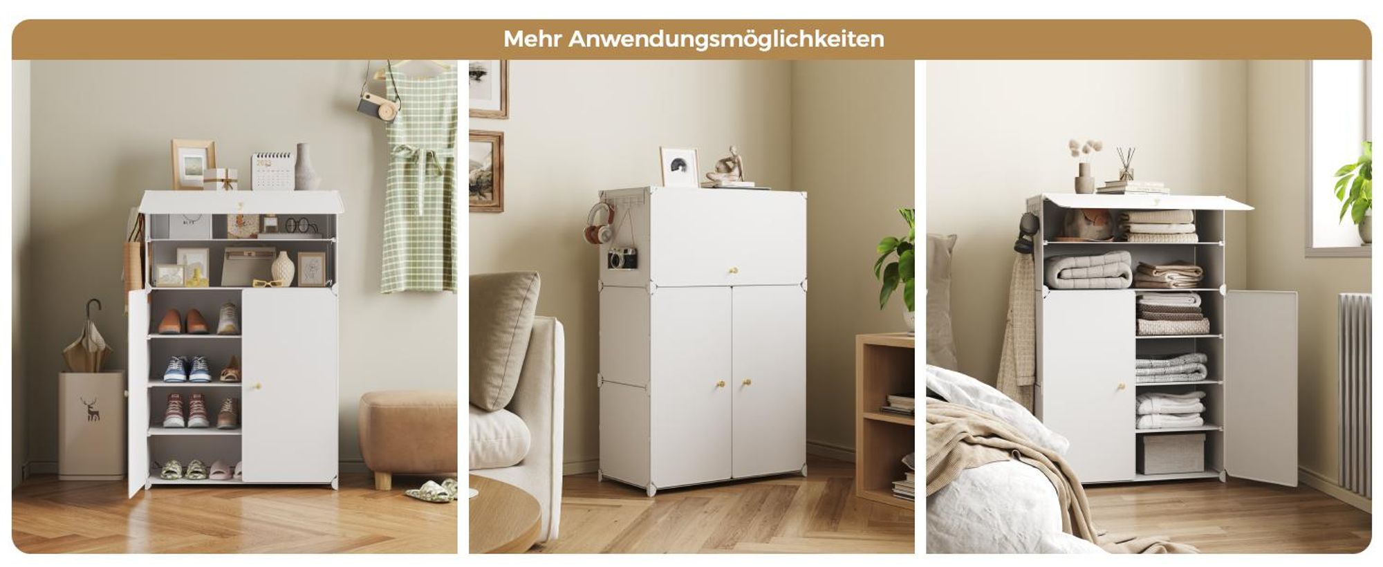 Mondeer Aufbewahrungsschrank aus PP, 6 Fächer Schuhschrank mit Haken für 18 Paar Schuhe, höhenverstellbar, für Flur & Wohnzimmer Weiß