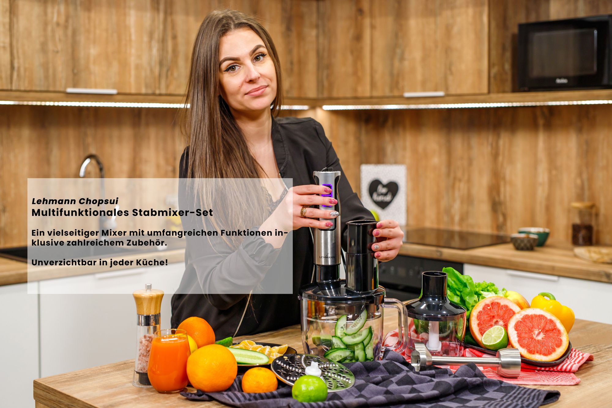 Stabmixer TURBO 1200W LEHMANN Edelstahl Mixer Mixstab Pürierstab Quirl, Rührhaken SET 9in1