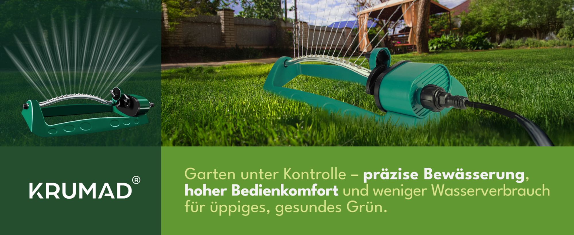 KRUMAD Oszillierender Rasensprenger 15 Düsen Verstellbarer Bewässerungssystem Garten Inkl. Reinigungsnadel Wetterfest Ideal für Garten Blumenbee
