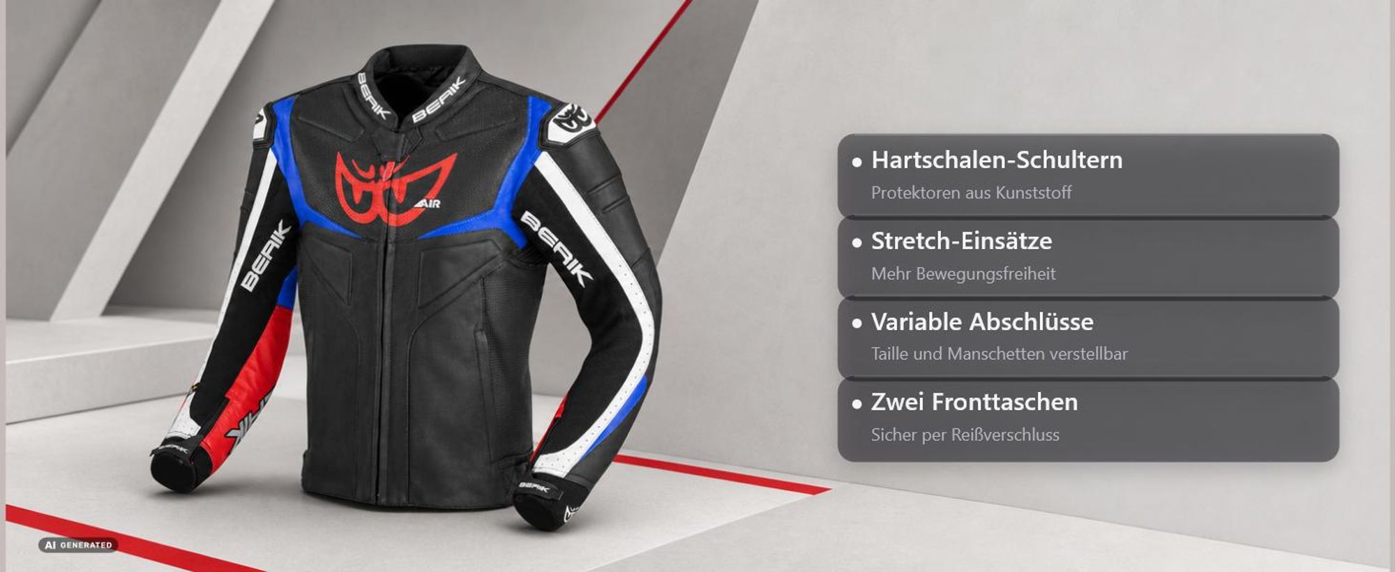 Berik Wild Chase Motorrad Lederjacke, schwarz/weiß, 52