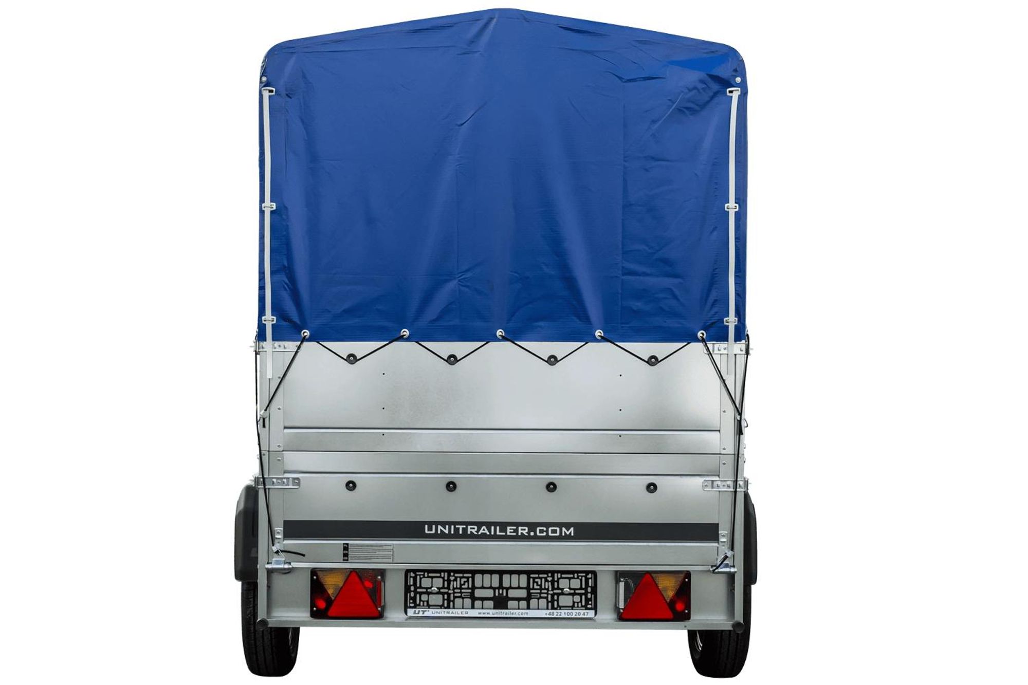 Einachsanhänger auf Federn 230x125 UNITRAILER GARDEN 230/R KIPP mit BIS-Seiten, H-800-Rahmen und blauer Plane