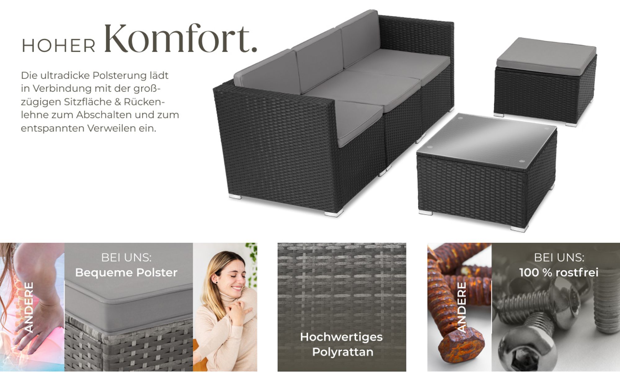 tectake® Rattan Lounge Lignano für 3 bis 4 Personen widerstandsfähig