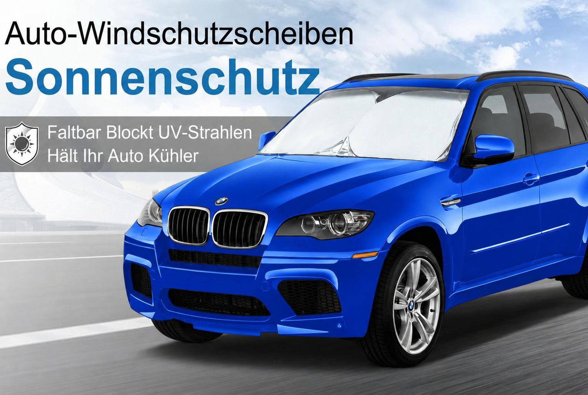 Sonnenschutz Auto Frontscheibe, Faltbar Sonnenschirm, UV-Schutz Auto Sonnenblende für die Windschutzscheibe, für Kompakt Fahrzeuge, 160×86 cm