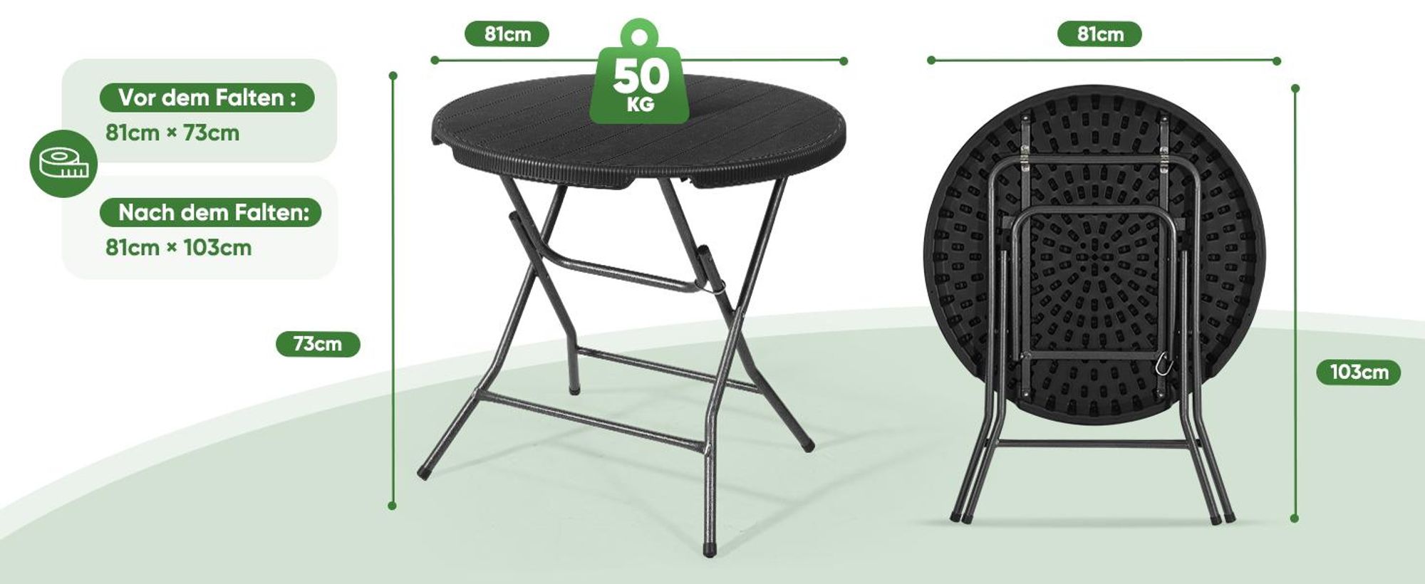 Klapptisch Rund Campingtisch Garten Balkontisch Klappbar Tisch Ø 81cm x 73cm H
