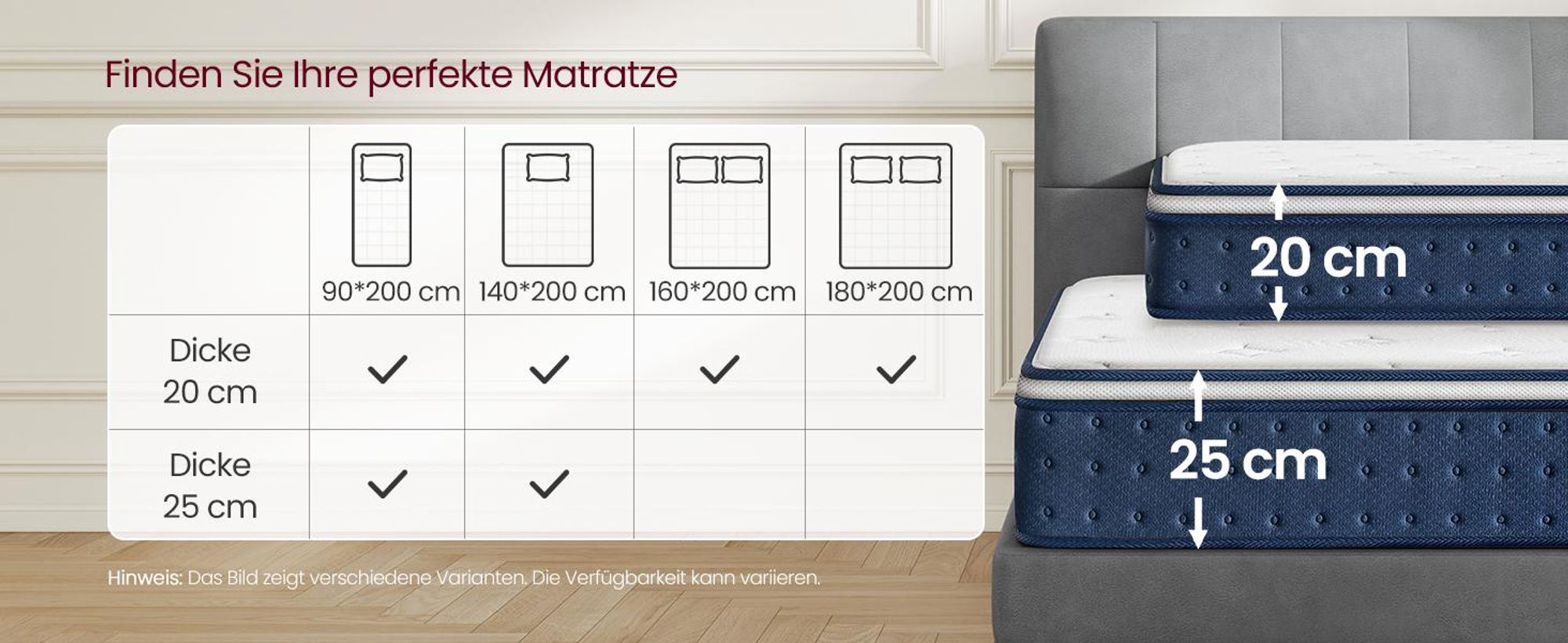 VASAGLE Federkernmatratze 140 x 200 x 25 cm, Gel-Memory-Schaum, mittelfest, 7-Zonen, Schlafzimmer, atmungsaktiv, blau