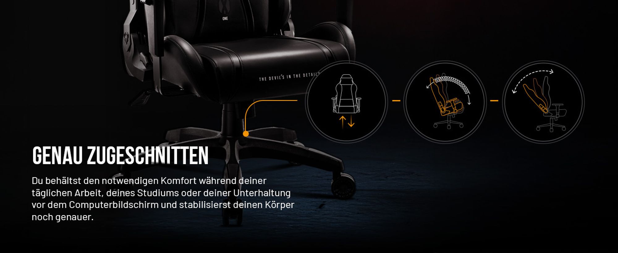 Diablo X-One 2.0 Gaming Stuhl Bürostuhl Schreibtischstuhl Verstellbare Armlehnen Ergonomisch Nacken/-Lendenkissen Farbe: Schwarz, Größe Normal