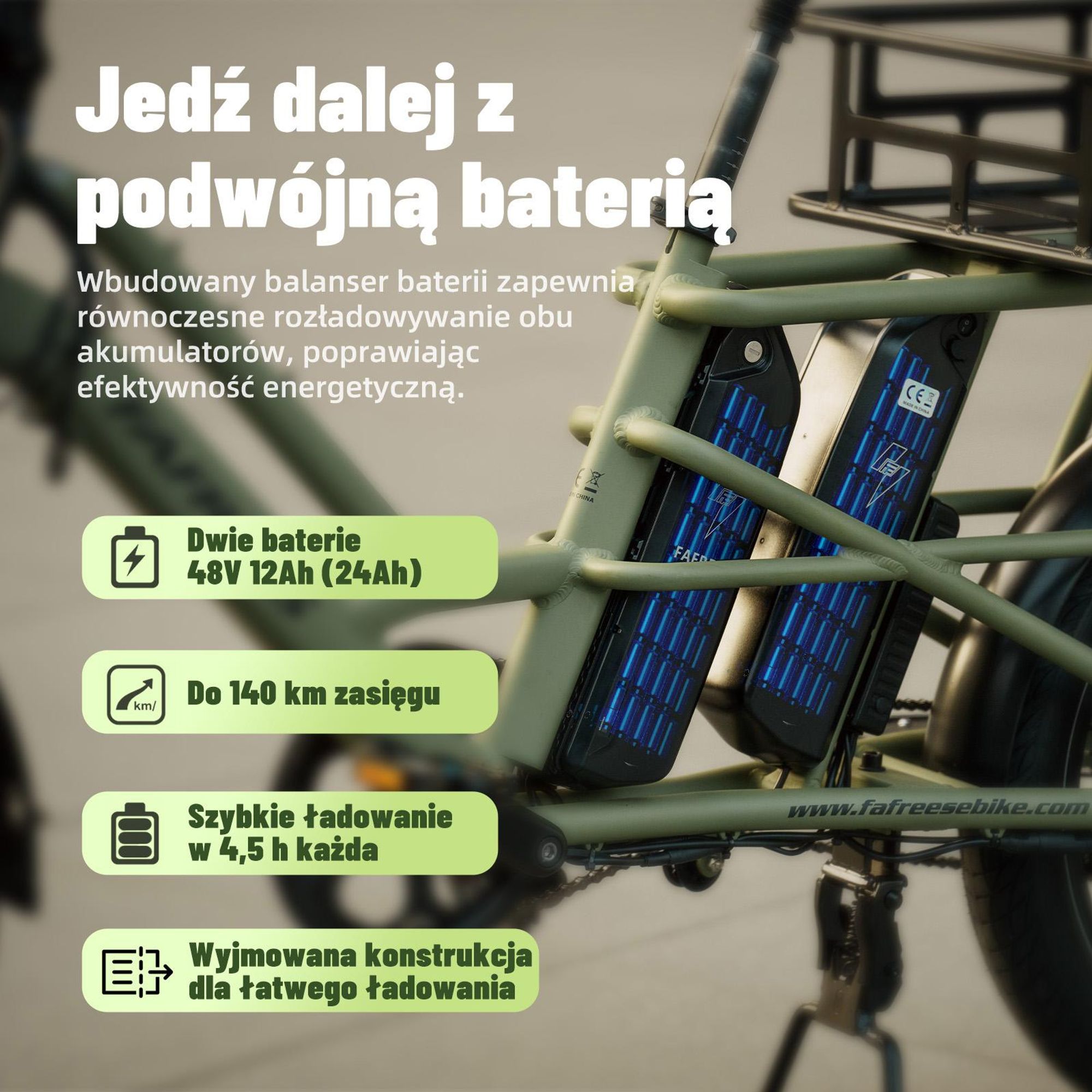 Podwójny fotelik FAFREES FF20 CUV do e-rowera 24AH, 0-12 lat, obciążenie 100kg rama stal antykorozyjna-czarna