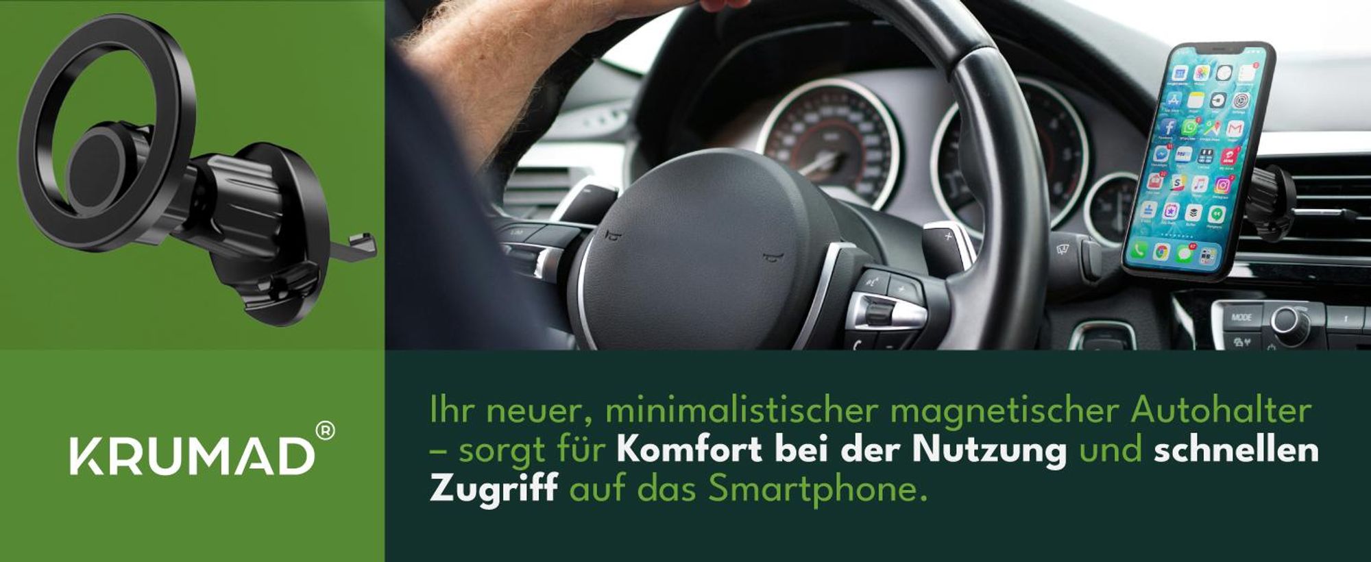 KRUMAD Magnetische Handyhalterung Auto, stabiler Smartphone Halter für Lüftung, 360° drehbar, sicherer KFZ Handyhalter, schwarz