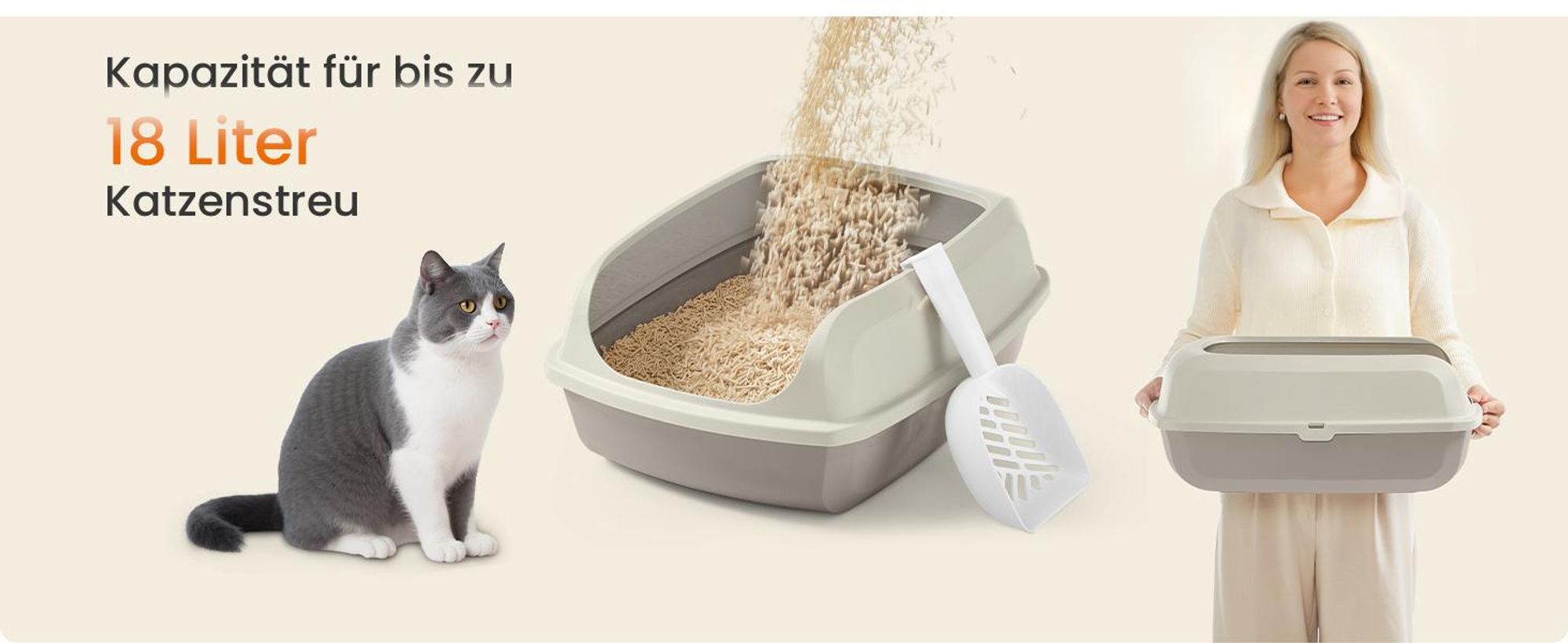 Feandrea Katzenklo mit hohen Seitenwänden, XL, offene Katzentoilette, mit Schaufel