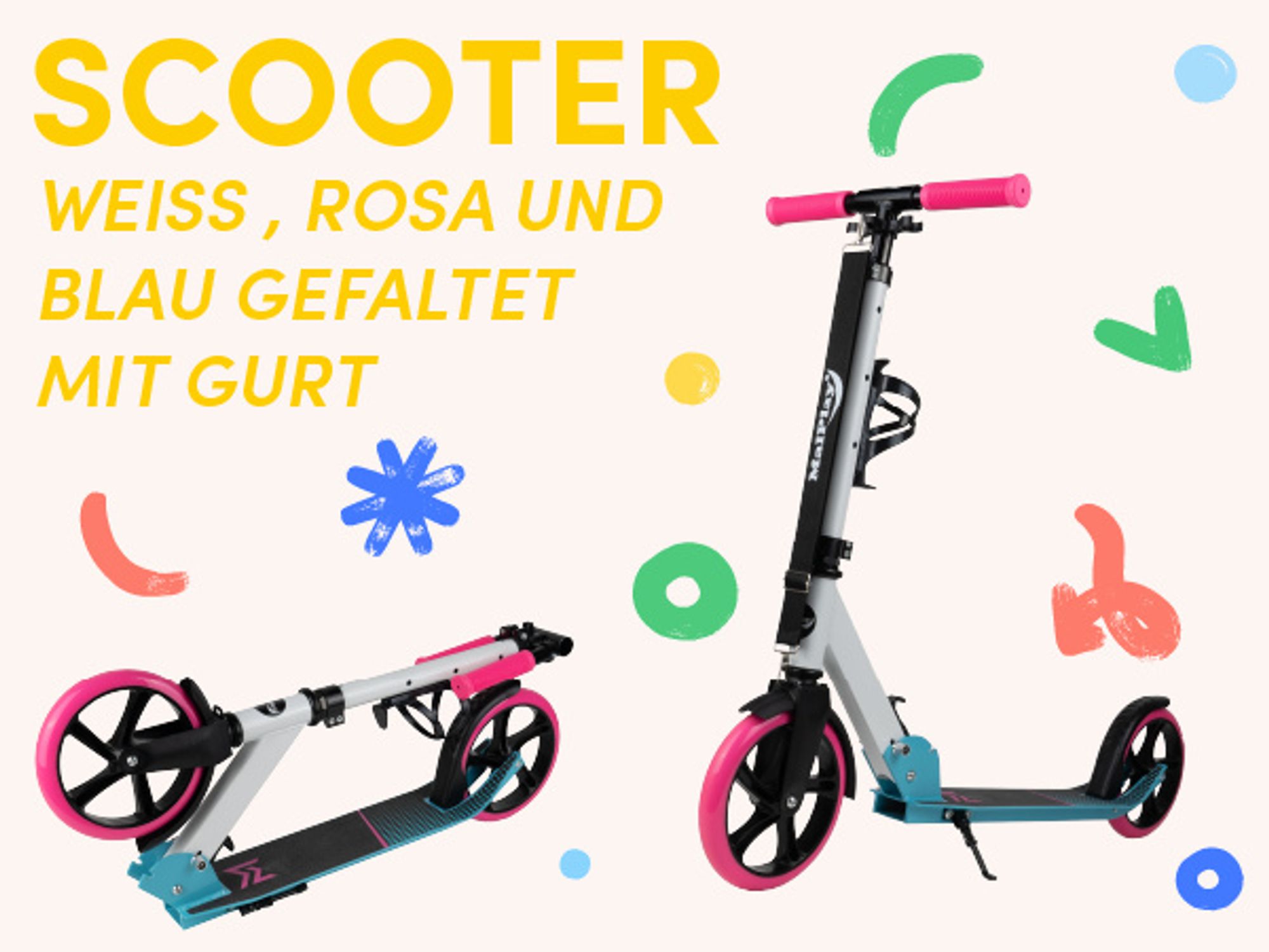 Roller Cityroller für Kinder mit Tragegurt, Bremsen und Flaschenhalter