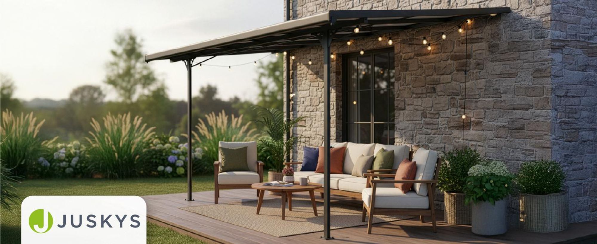 Juskys Terrassenüberdachung Borneo 4x3 m – Aluminium Terrassendach mit Doppelstegplatten Sonnenschutz Wandmontage Überdachung für Terrassen Anthrazit