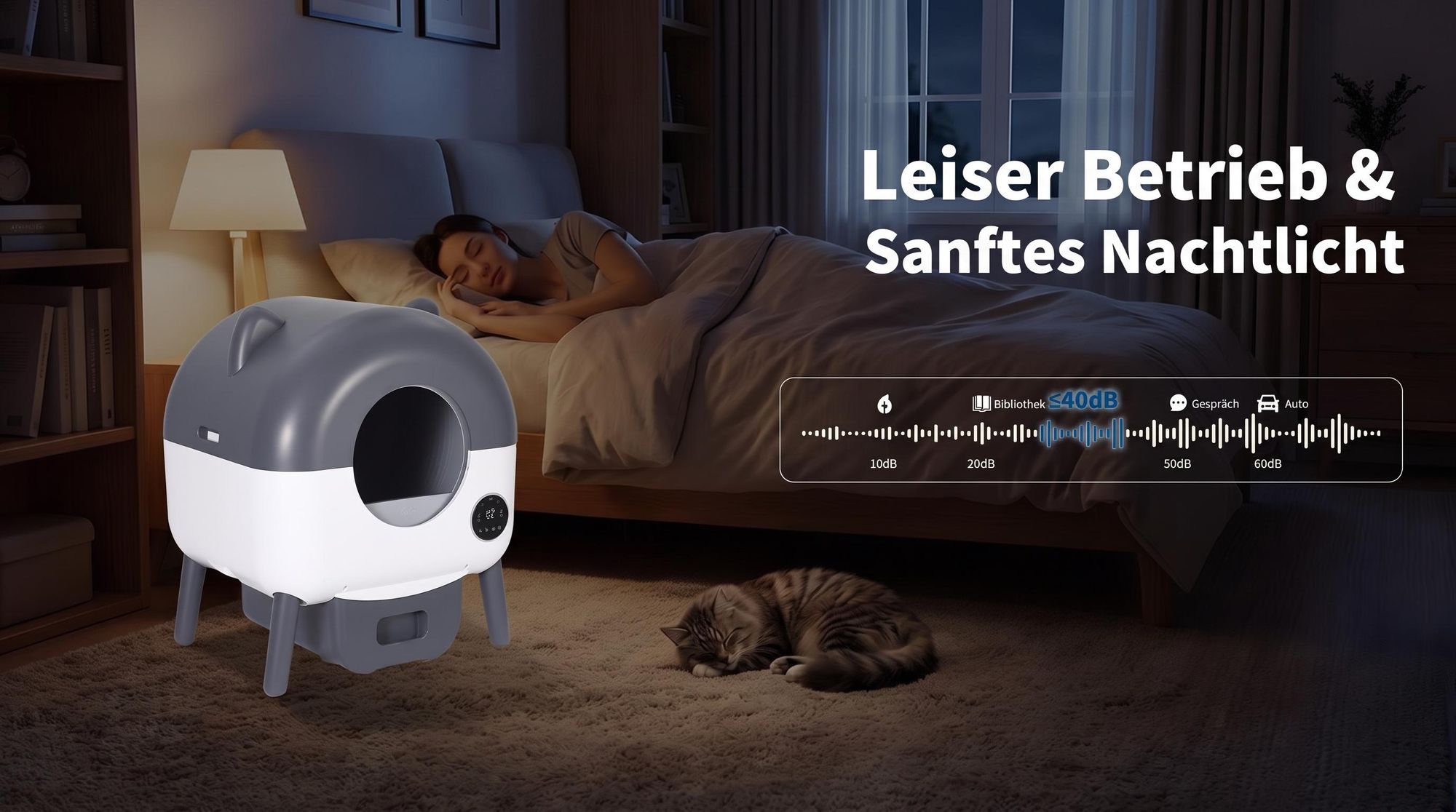Selbstreinigende Katzentoilette 76L XXL Katzenklo mit App-Steuerung, für mehrere Katzen, 8-fach Anti-Klemm-Sensoren, geruchsarm, leise, LED-Nachtlicht