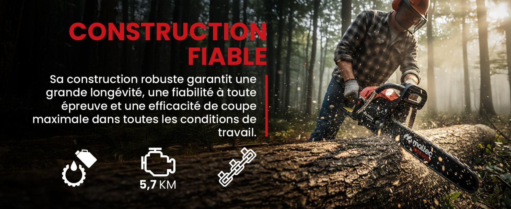 Tronçonneuse à essence Maltec Mastercut5700W®|5,7Ps|58Cc|2Xchaînes+2Xguides+huile